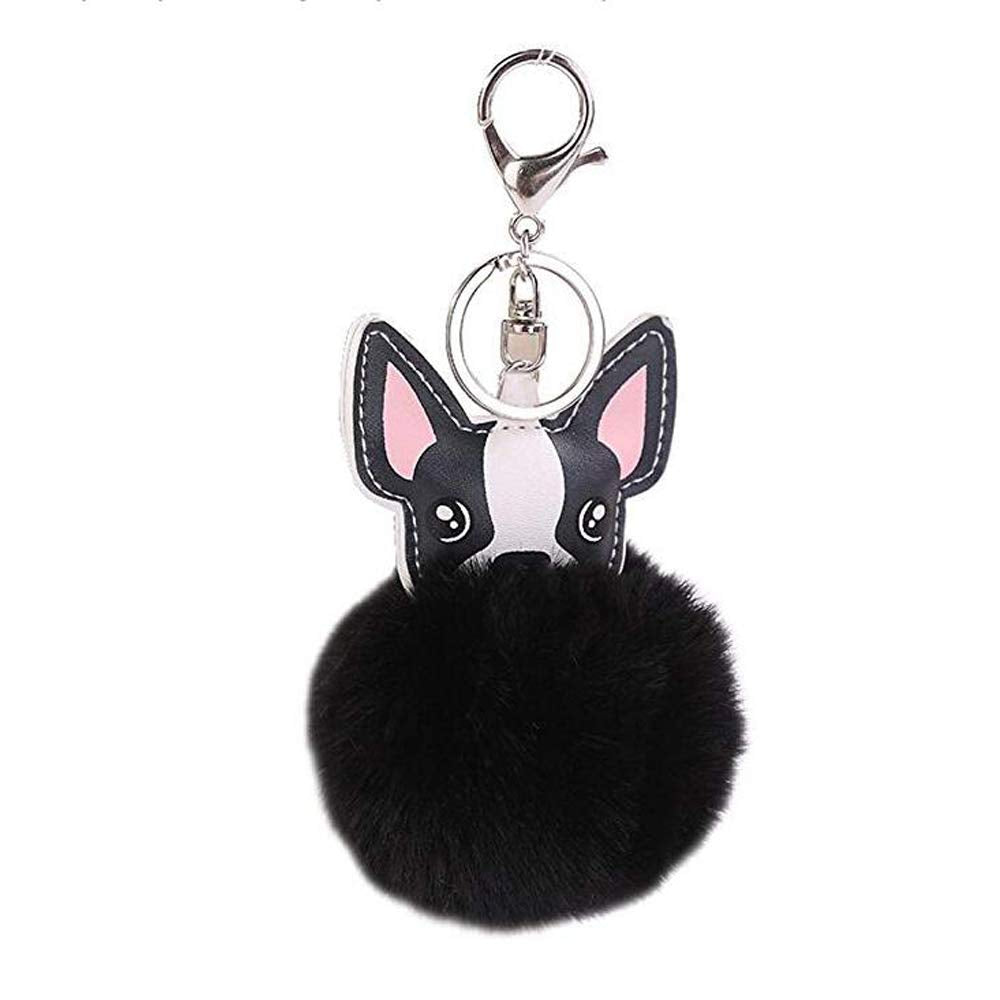 French Bulldog Pom Pom Keychain - Black