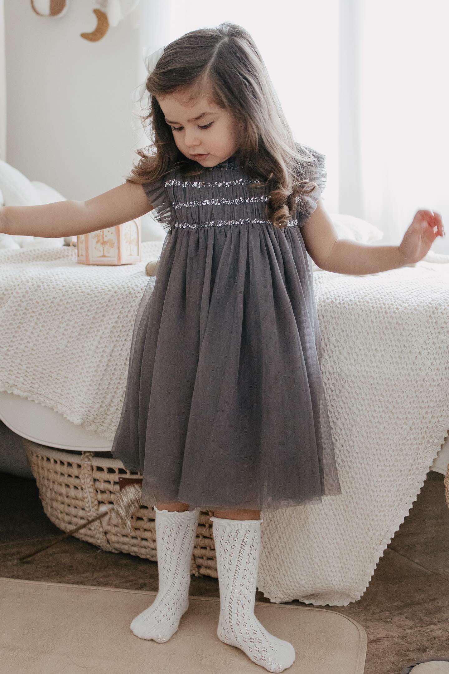 Scarlett | Cotton Tulle Dress | Sleet Gray