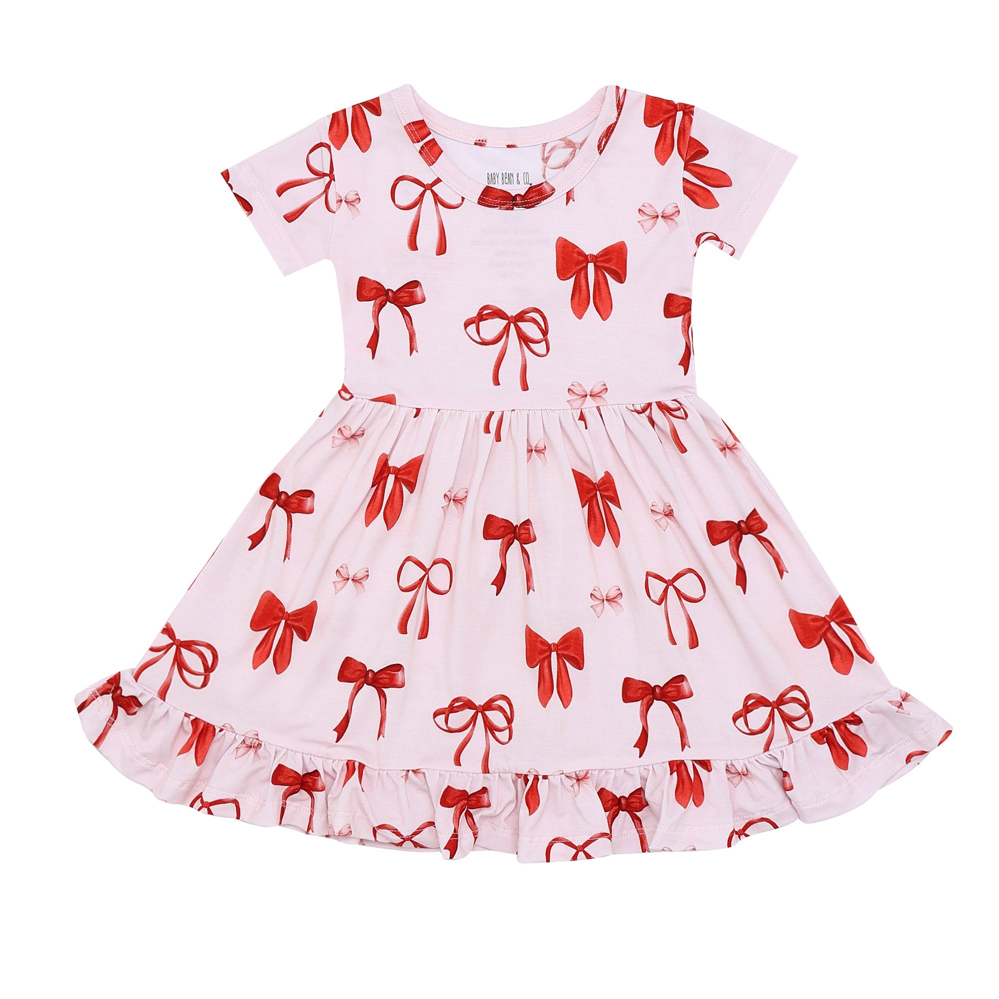 Crimson Bows Ruffled Dress