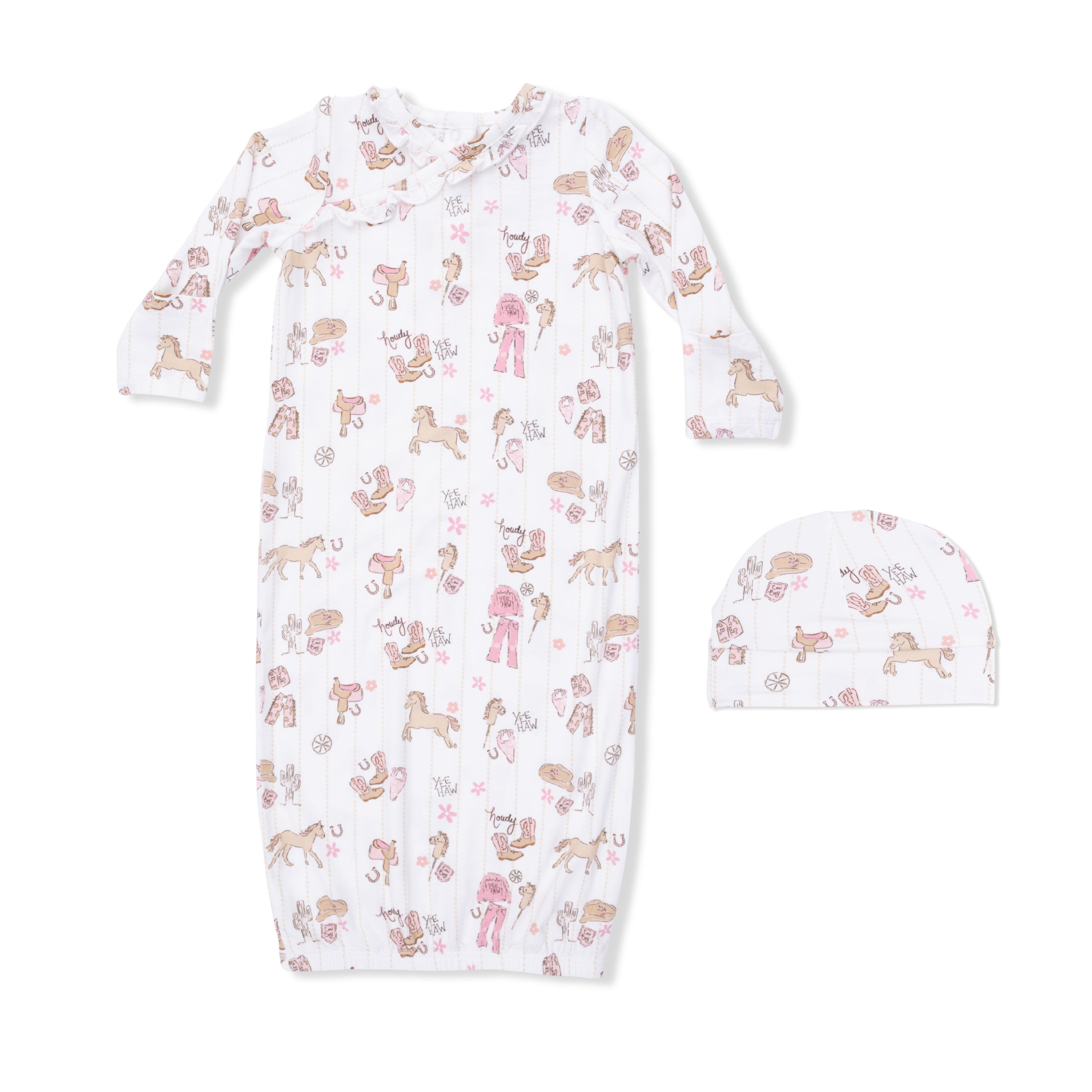 Cowgirl Nursery - Kimono Gown & Ruffle Knotted Hat