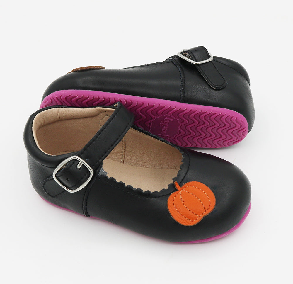 Pumpkins Mary Janes - Black Smooth Leather - Purple Soles