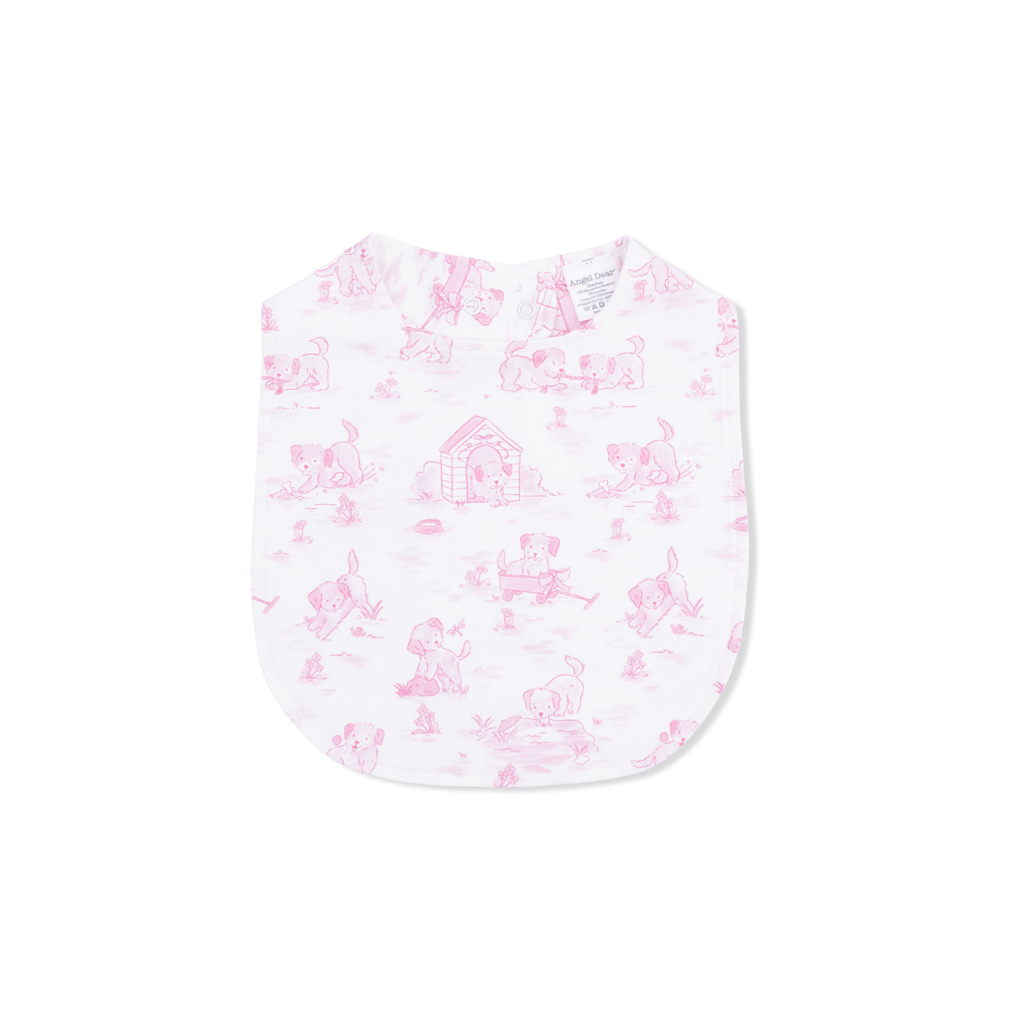 Puppy Toile Pink - 2 Way Ruffle Back Zipper Footie With Bandana Bib, And Swaddle Blanket Set
