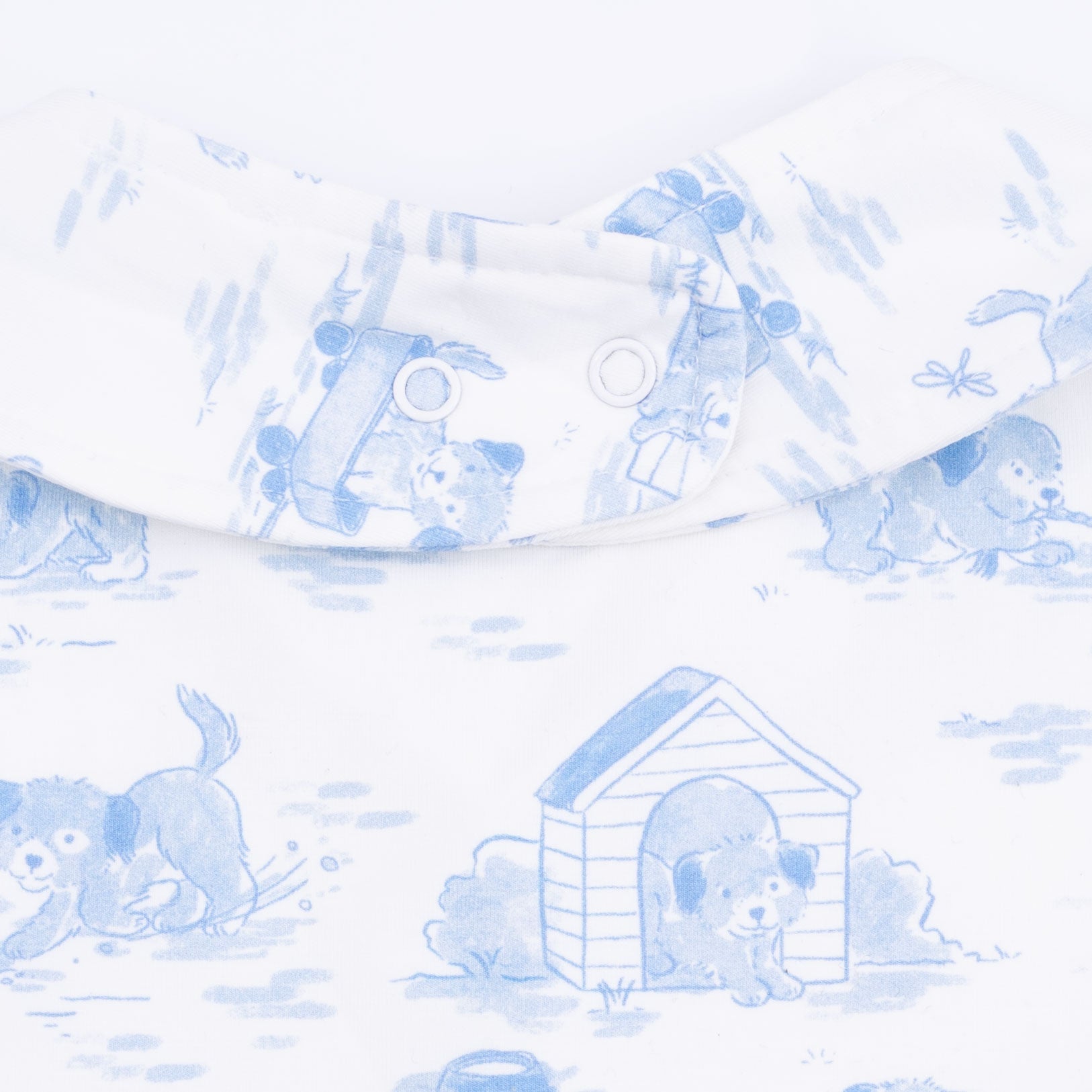 Puppy Toile Blue - 2 Way Zipper Footie, Swaddle & Bandana Bib Set