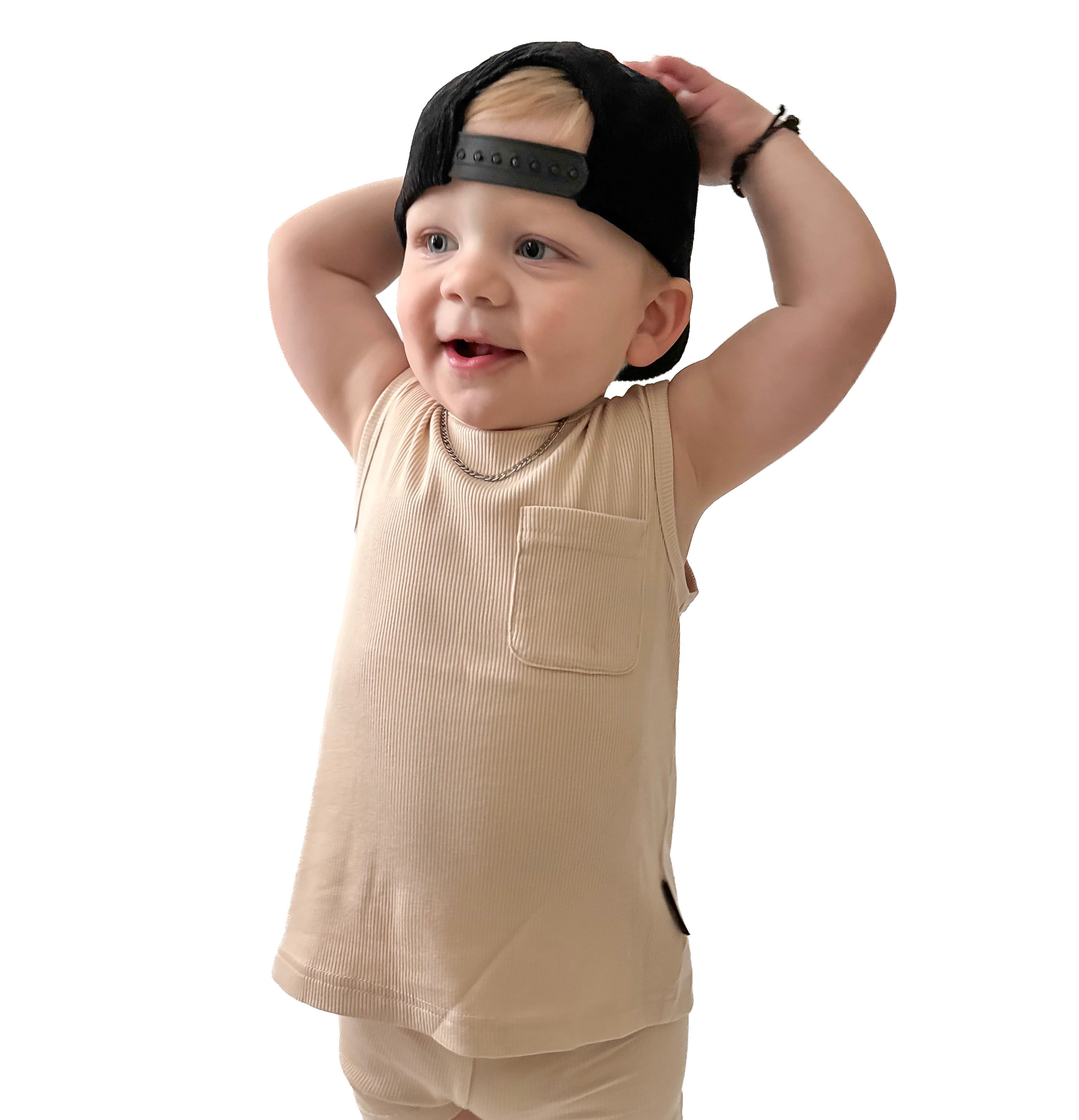 Bamboo Ribbed Pocket Tank - Sand