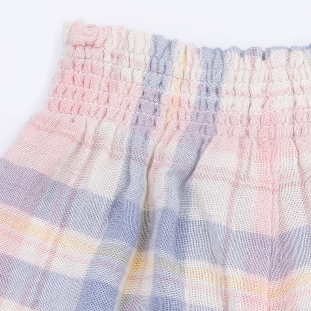 Dusty Plaid - Smocked Blouse And Pant Set
