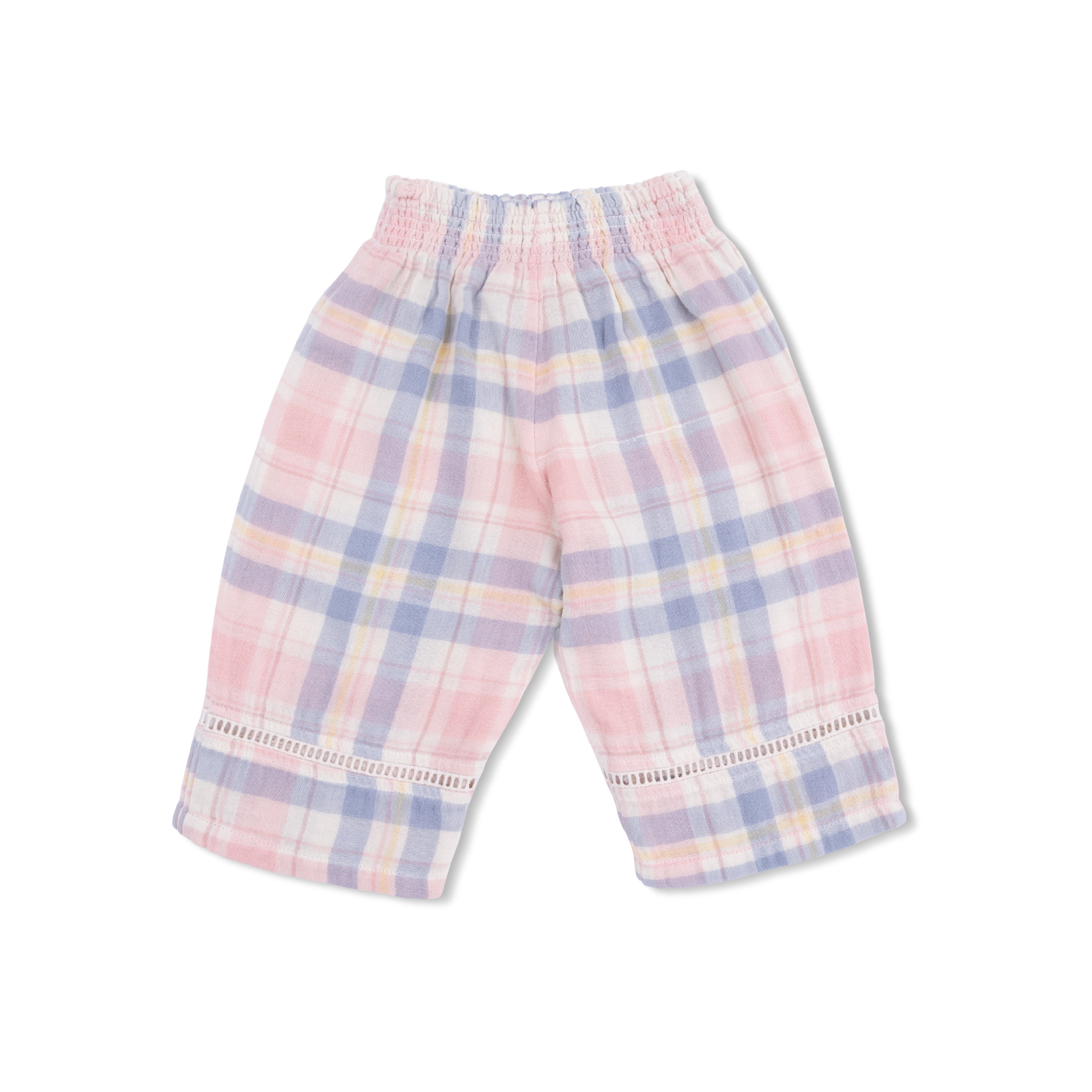 Dusty Plaid - Smocked Blouse And Pant Set