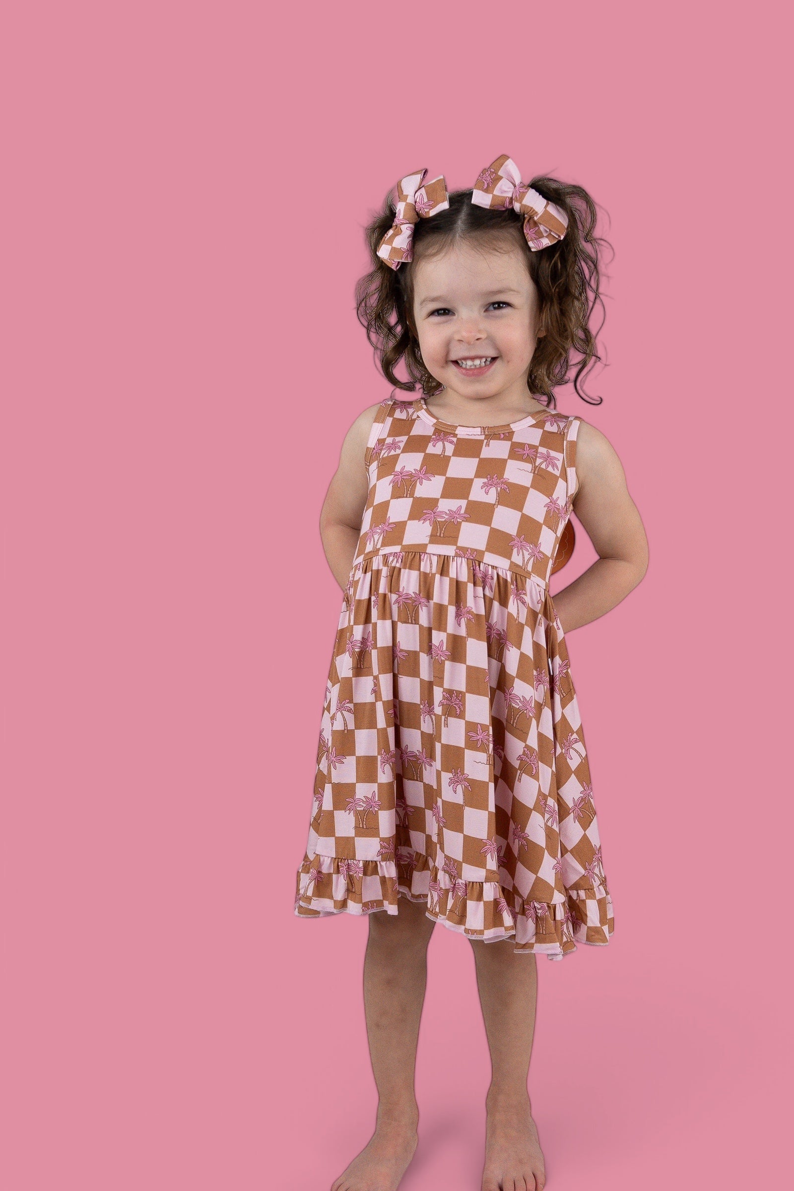 Exclusive Sunset Beach Checkers Tank Dream Ruffle Dress