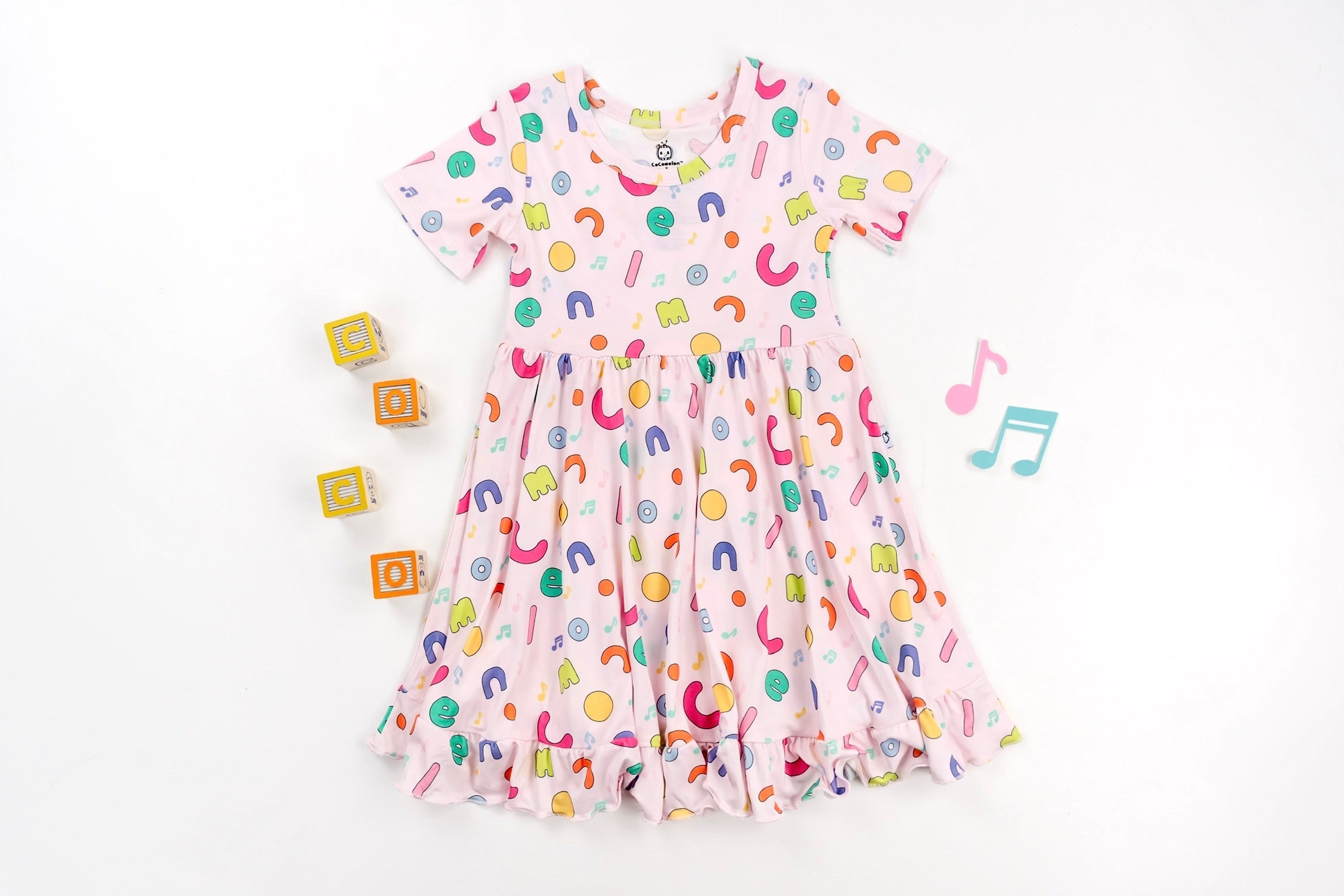 Dream Big Little Co X Cocomelon Alphabet Short Sleeve Dream Ruffle Dress