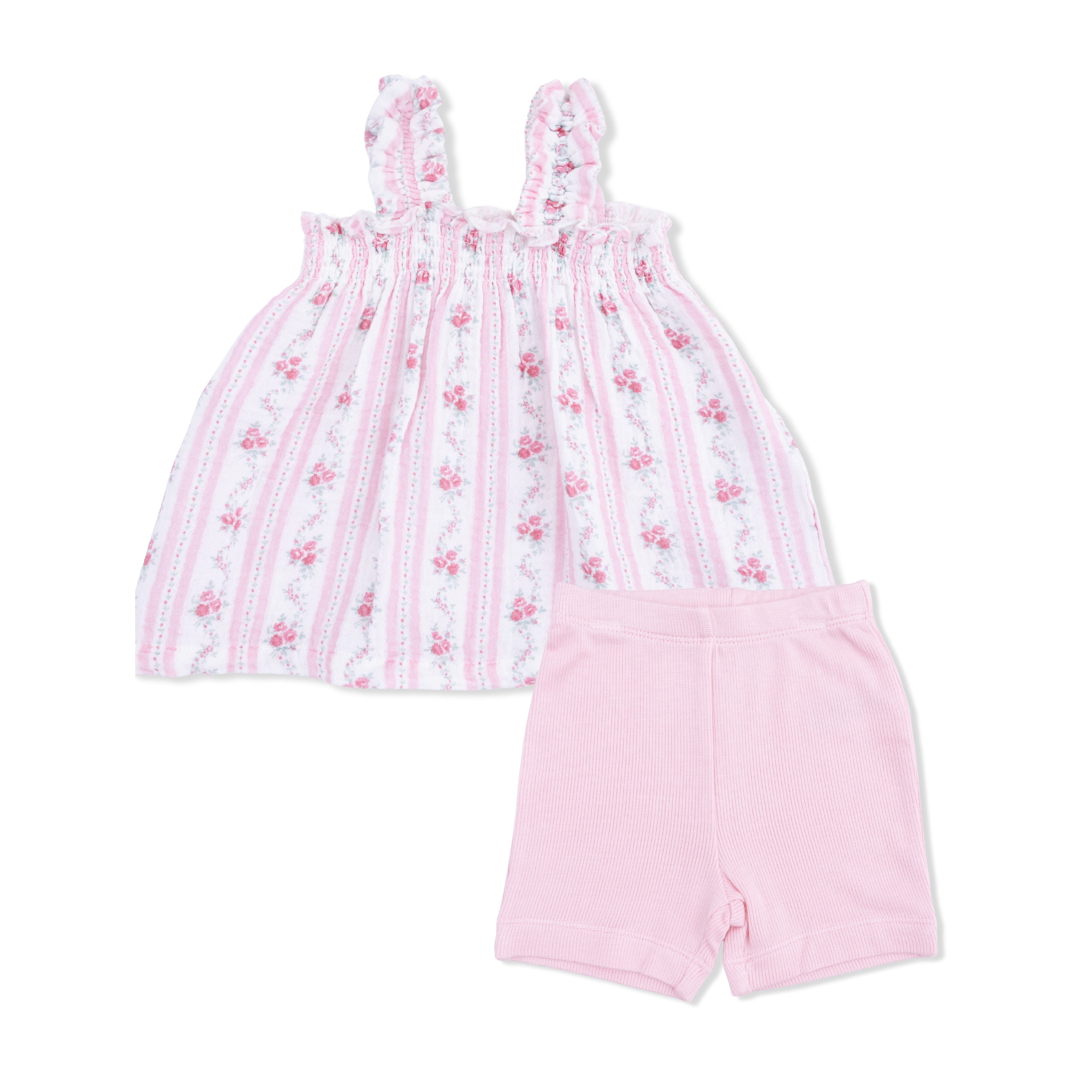 Winding Roses Stripe - Ruffly Strap Top And Bike Short