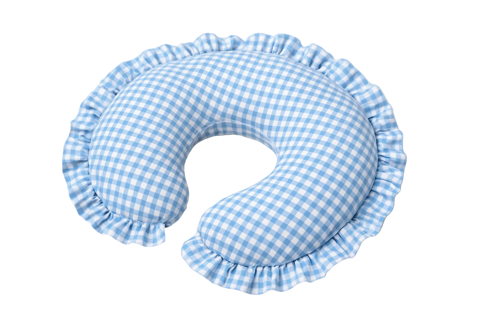 Sky Blue Gingham Ruffle Nursing Pillow Cover