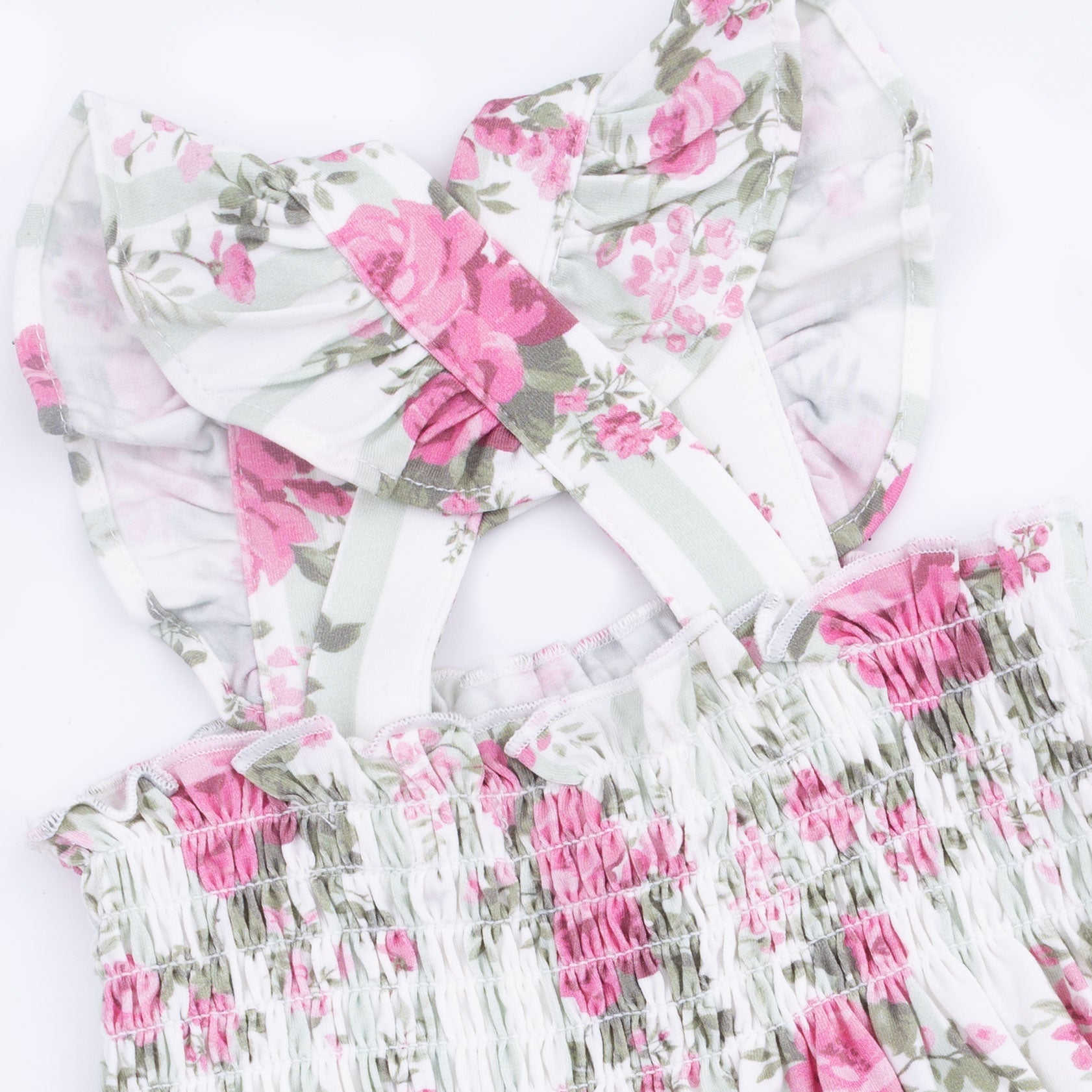 Cabbage Rose Stripe - Smocked Top With Bloomer
