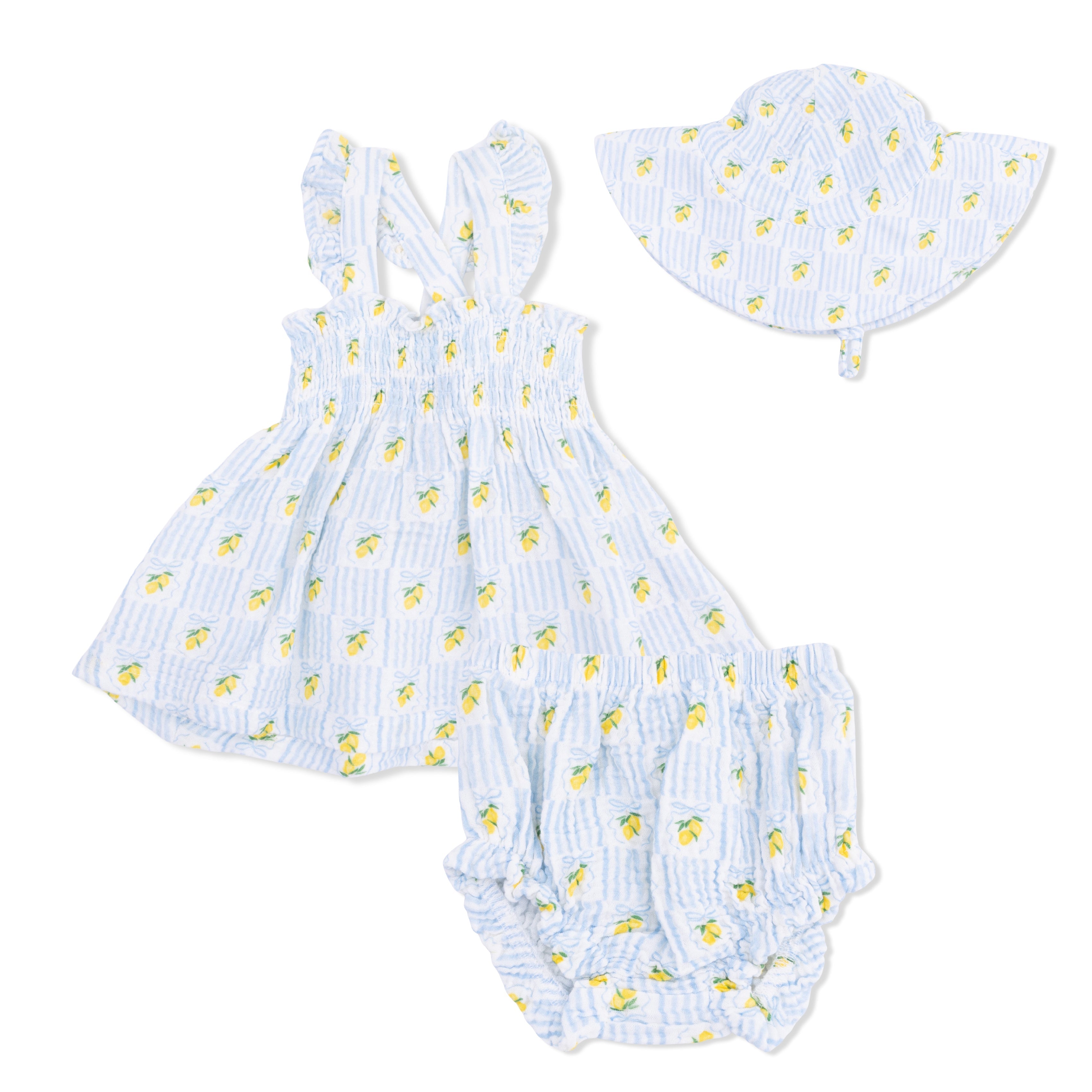 Lovely Lemons - Smocked Top With Bloomer & Sun Hat Set