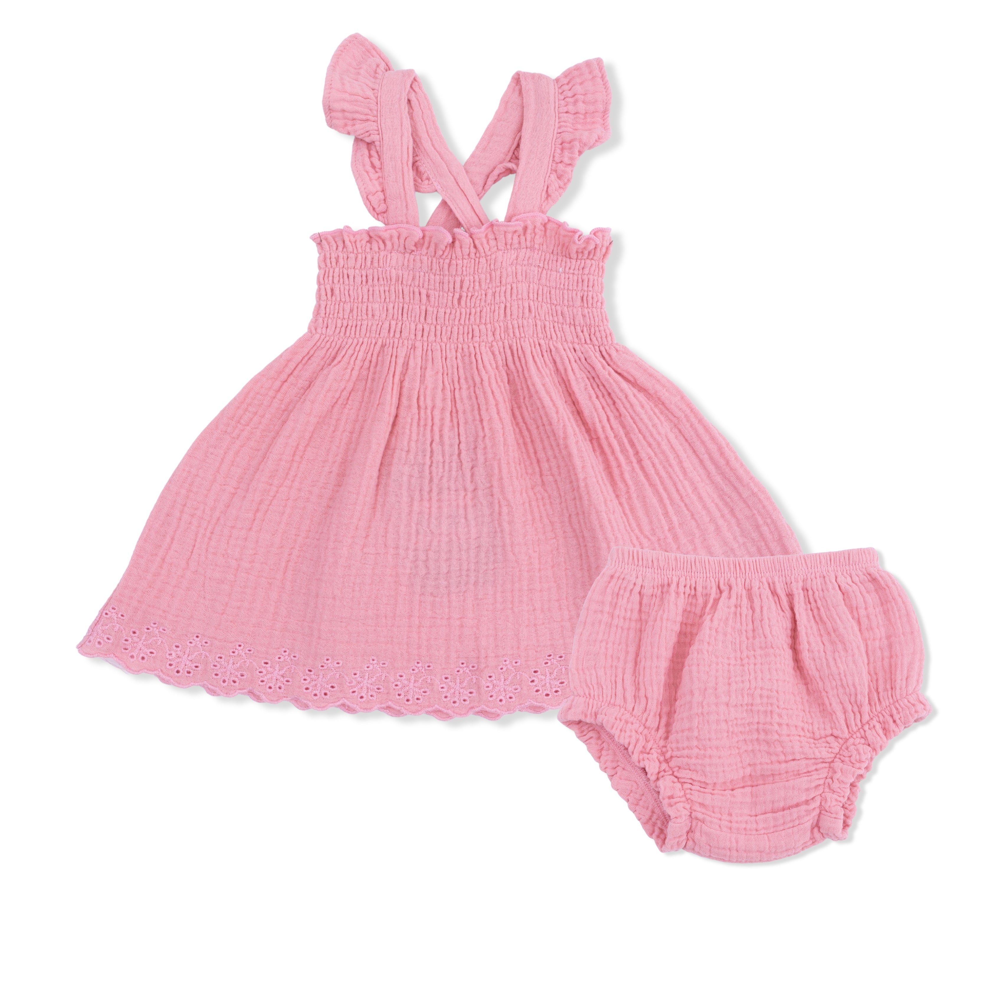 Solid Muslin Poignant Pink - Smocked Top With Bloomer