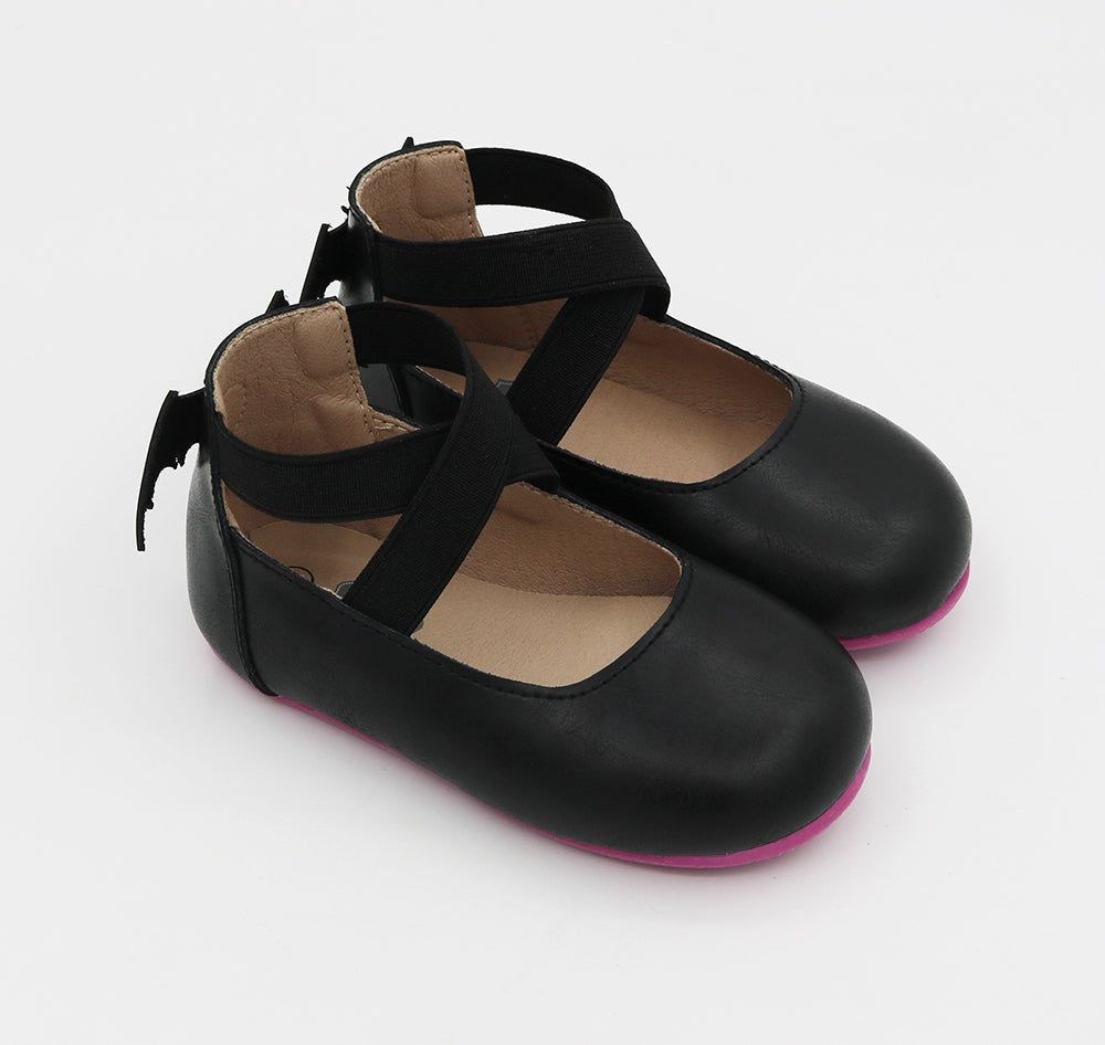 Bat Ballets - Black Smooth Leather - Purple Soles