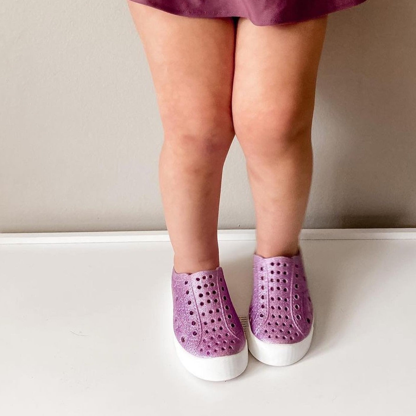 Toddler Girls Perforated Slip On Water Sneakers in Purple Glitter - Mermaid