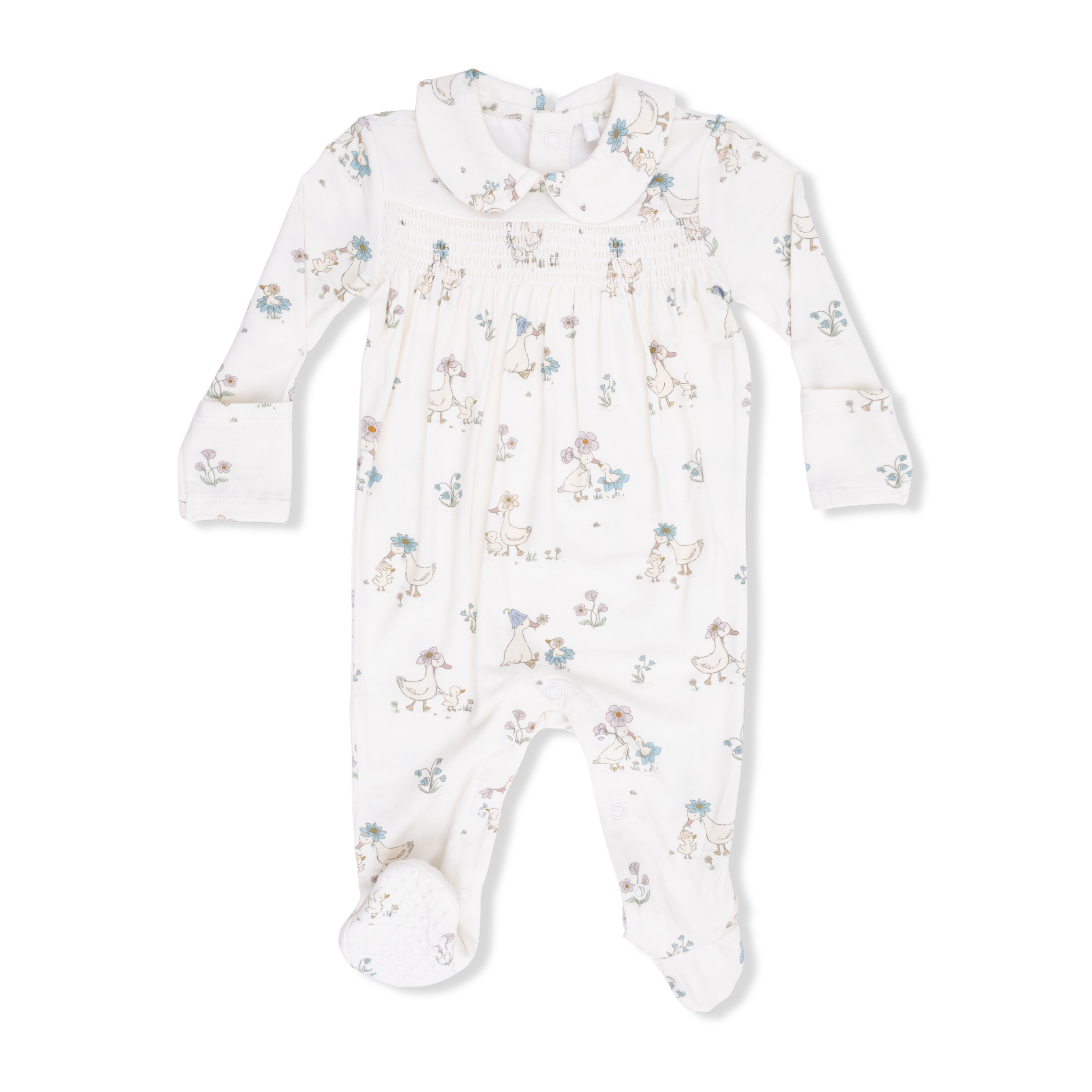 Flower Ducklings - Smocked Peter Pan Snap Footie