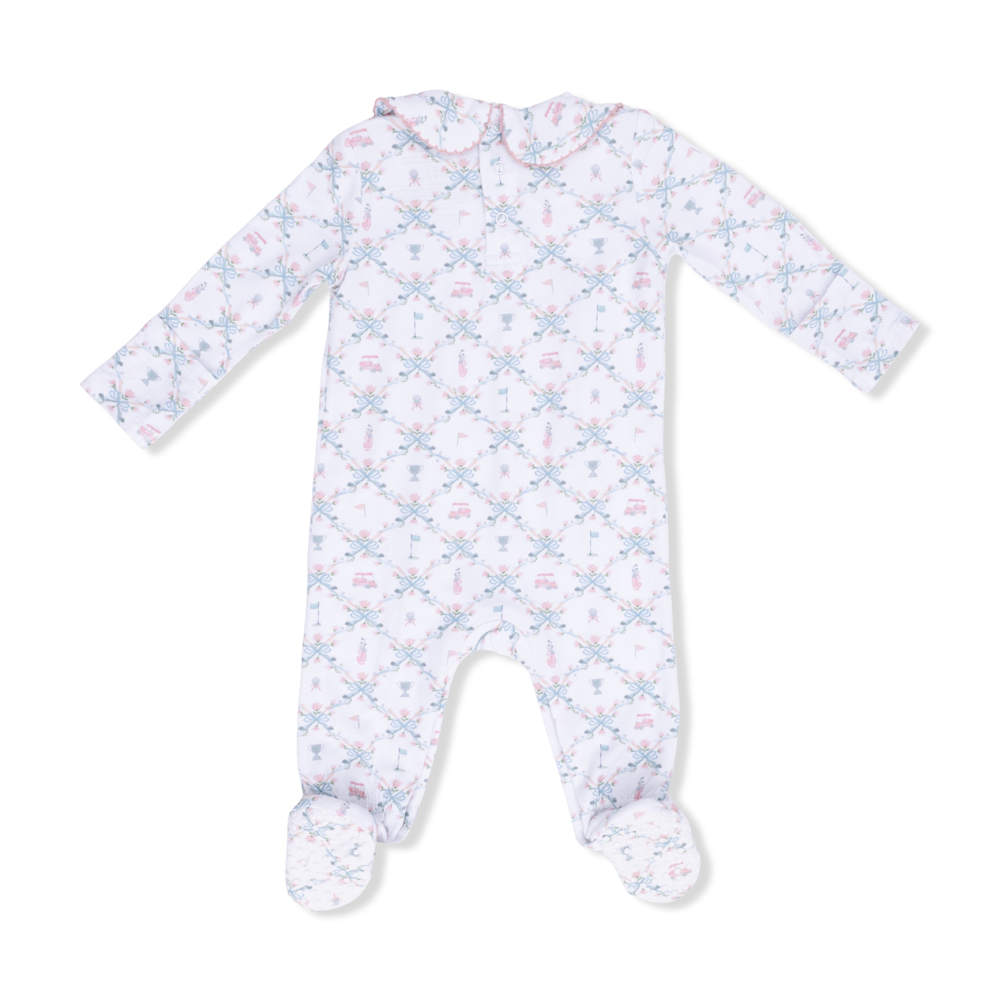 Golf Trellis Pink - Smocked Peter Pan Snap Footie