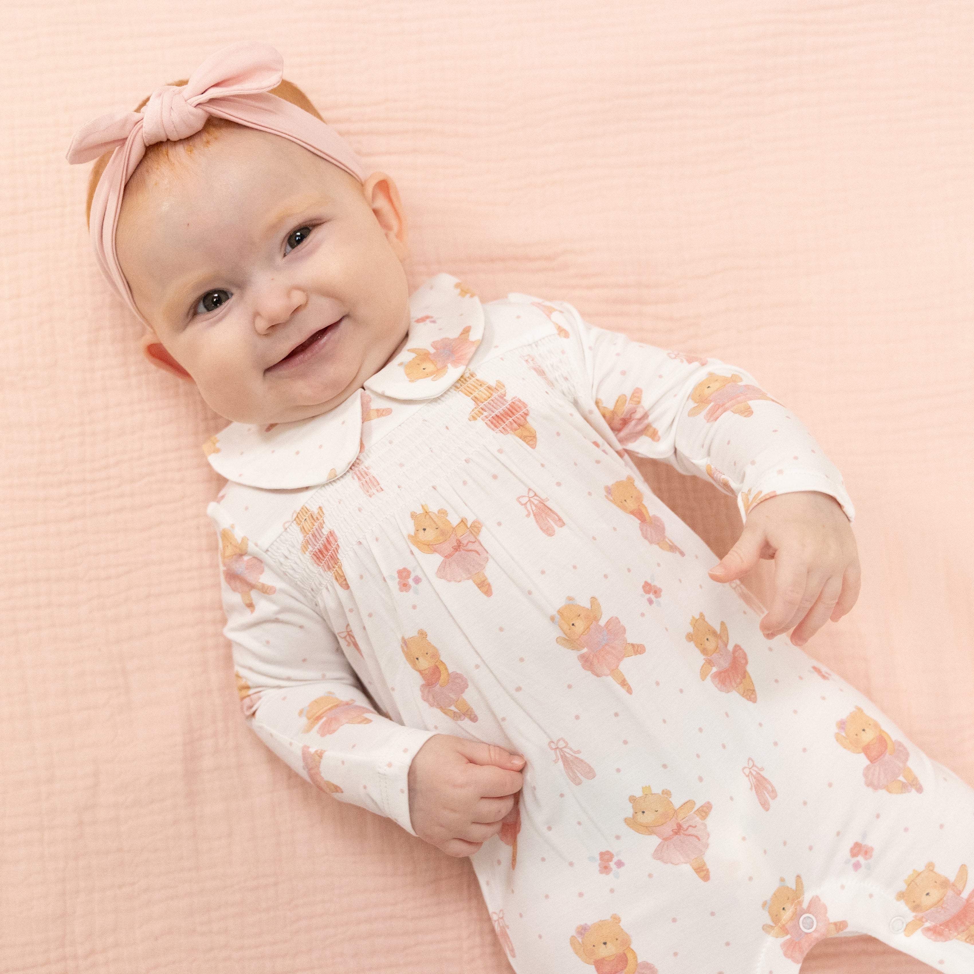 Teddy Bear Ballerina - Smocked Peter Pan Snap Footie