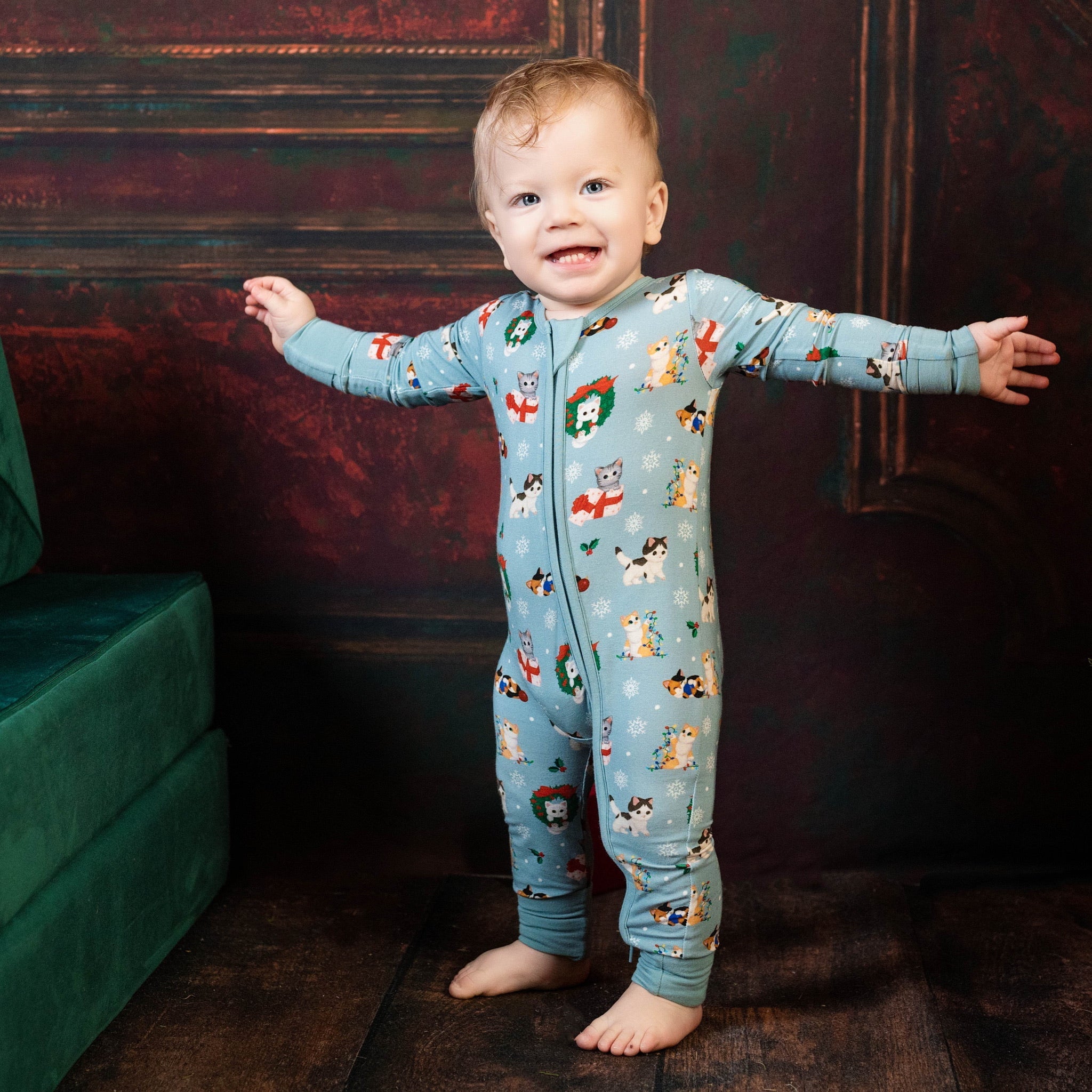 Whisker Wonderland Christmas Kittens Bamboo One Piece Zippy Pajamas