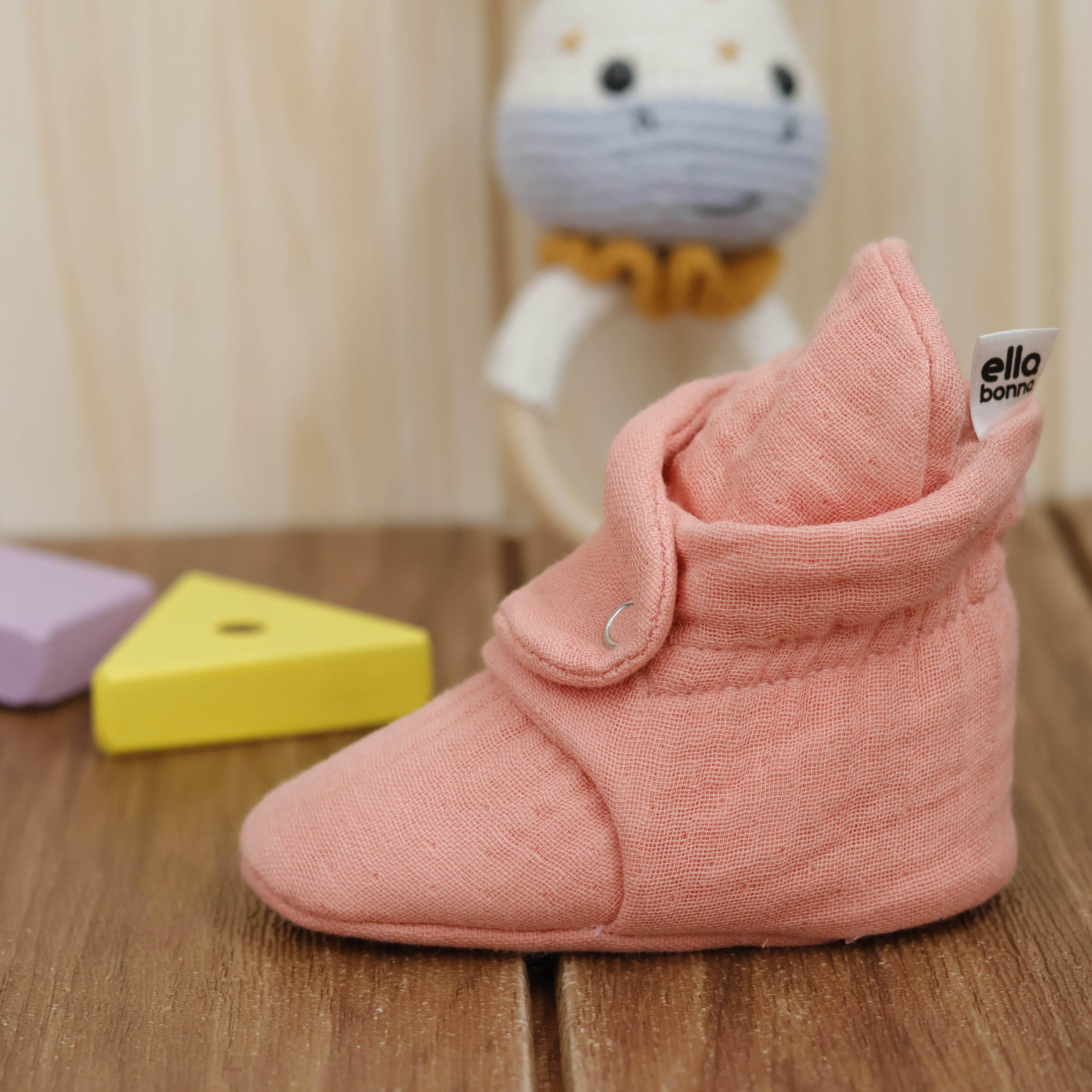 Muslin Stay On Baby Booties Dustyrose