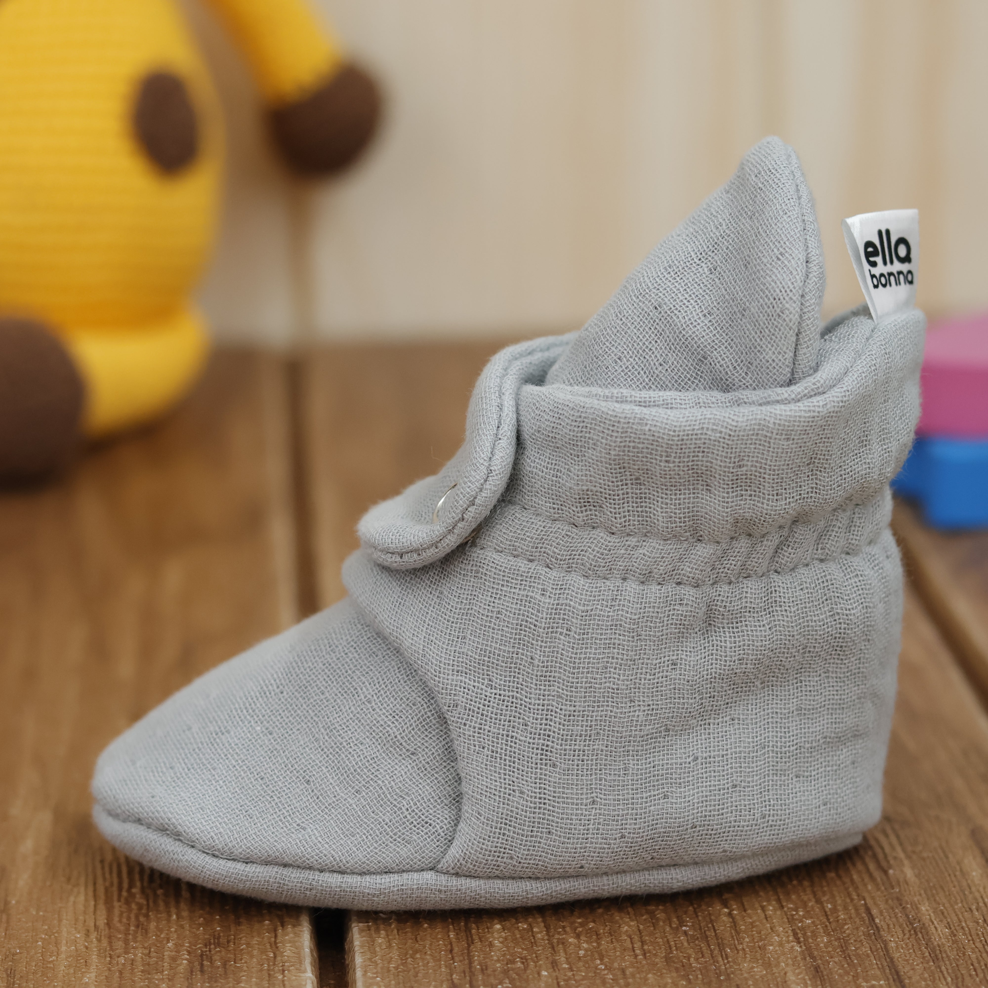 Muslin Stay On Baby Booties Gray