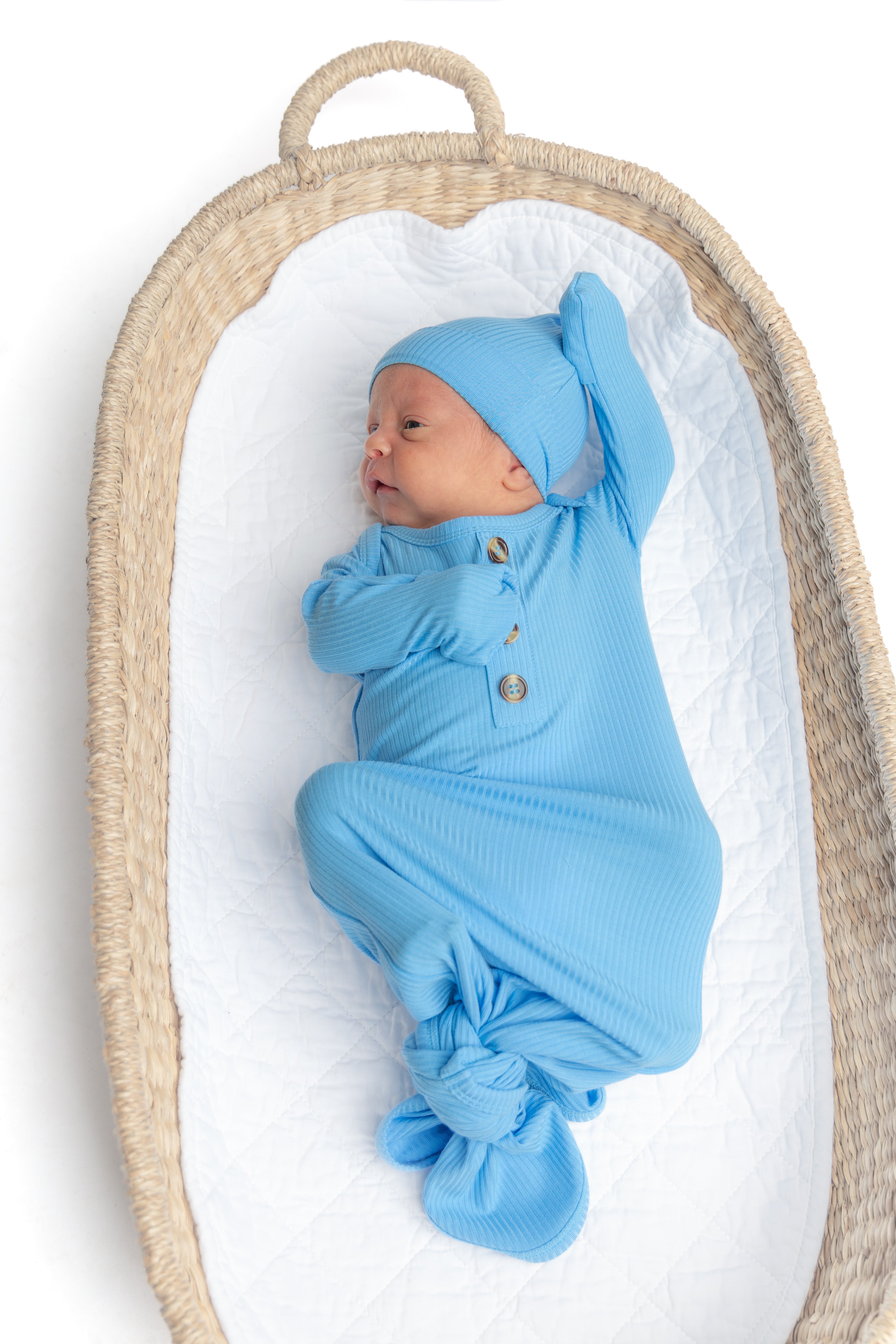 Radiant Azure Newborn Knotted Gown And Hat Set