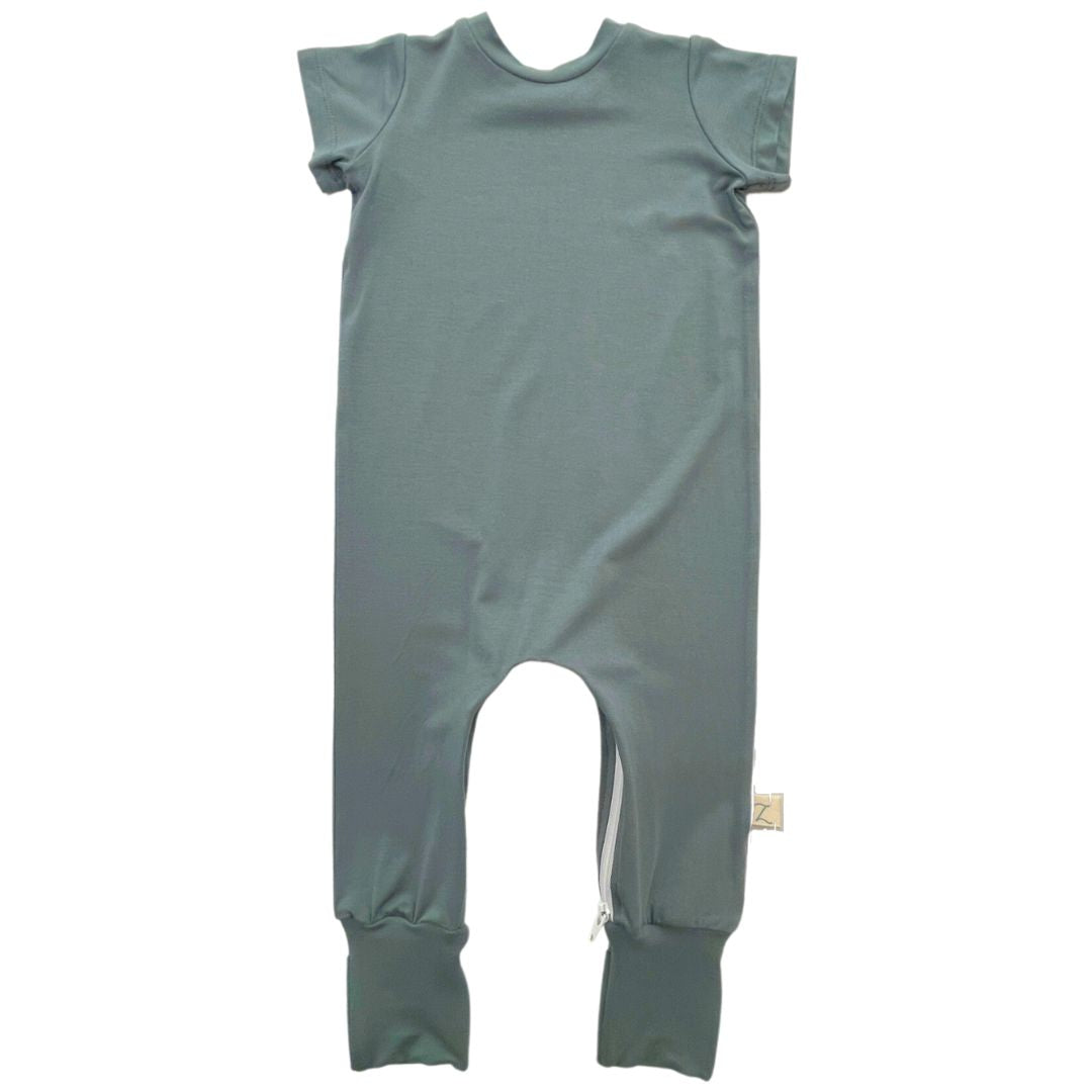 Deep Teal Bamboo Lyocell Zip Romper