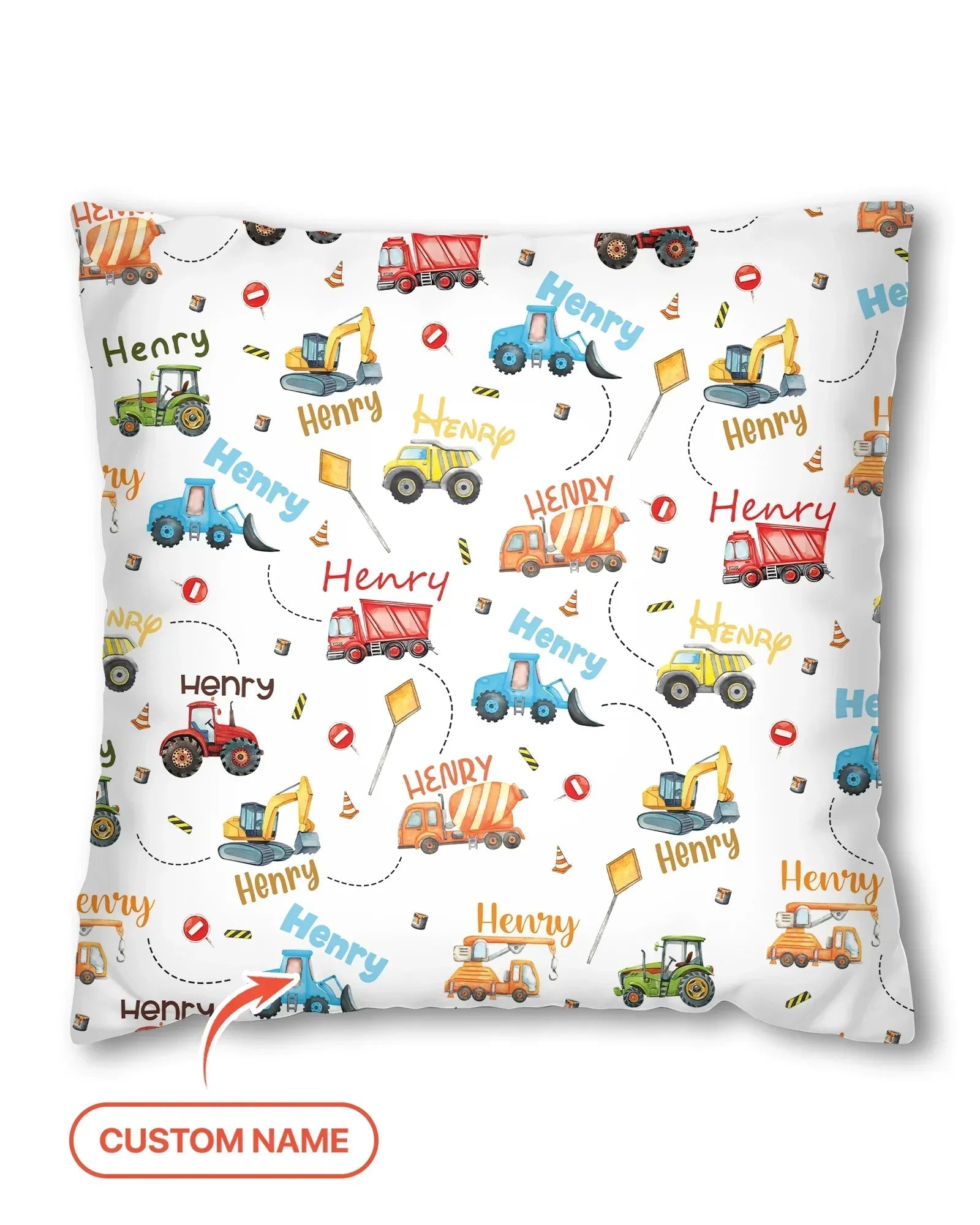 Construction Vehicles Custom Name Bamboo Pillow Case