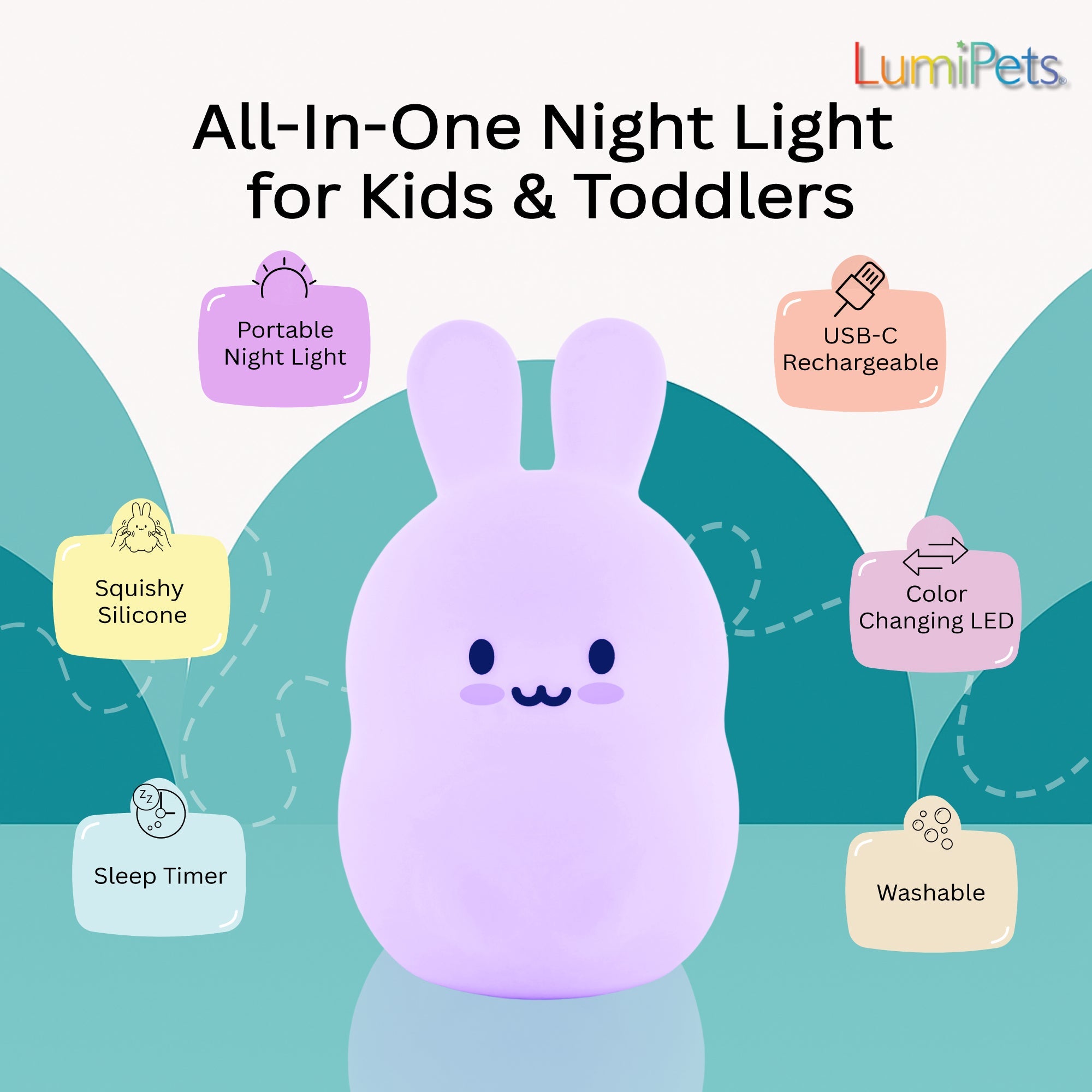 Lumipets® Baxter The Bunny- Children's Touch Night Light