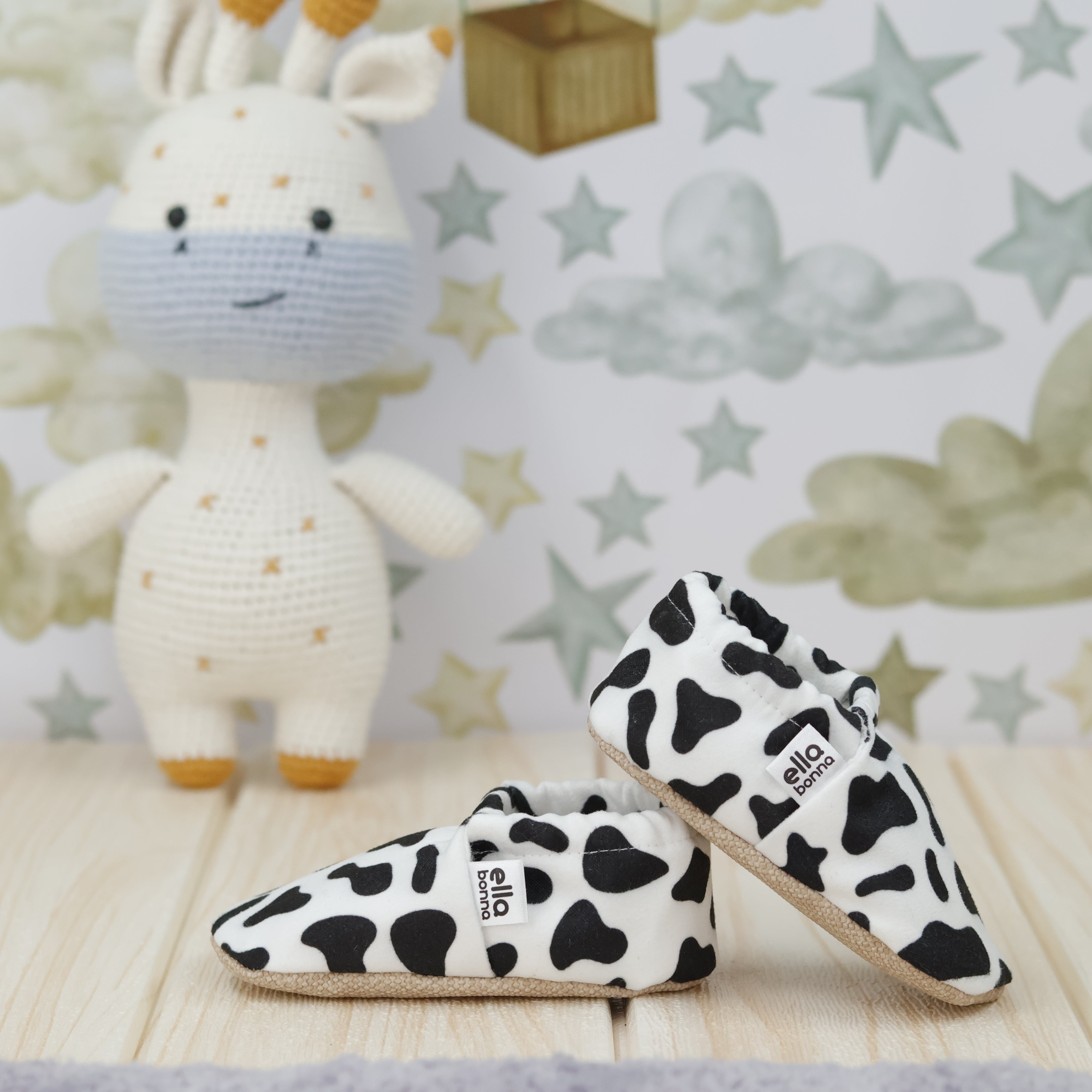Ella Bonna Non-slip Sole Cow Patterned Baby Booties, Home Boot Slippers Nursery Shoes