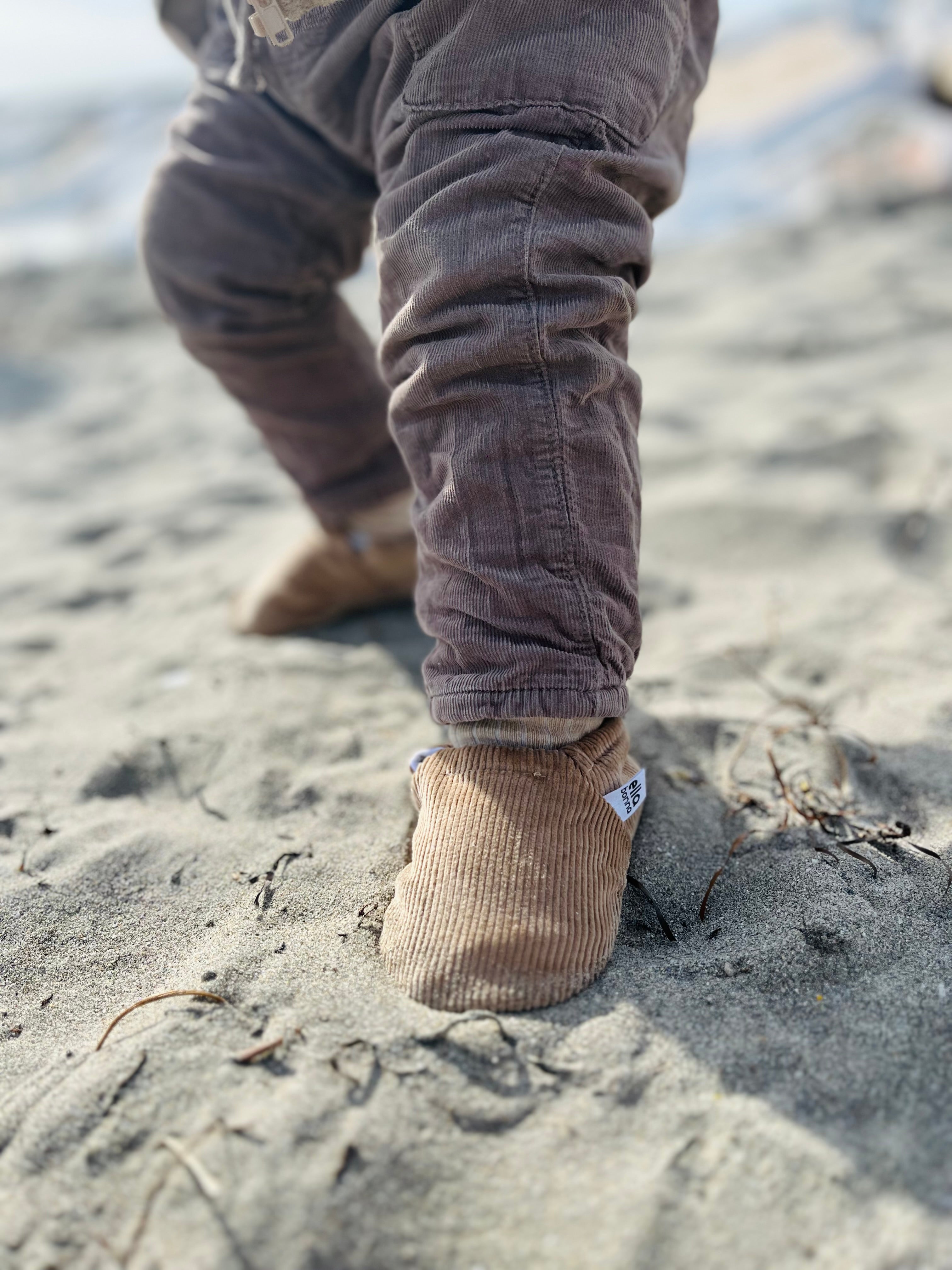 Organic Cotton Corduroy Home Nursery Moccasin Shoes Beige