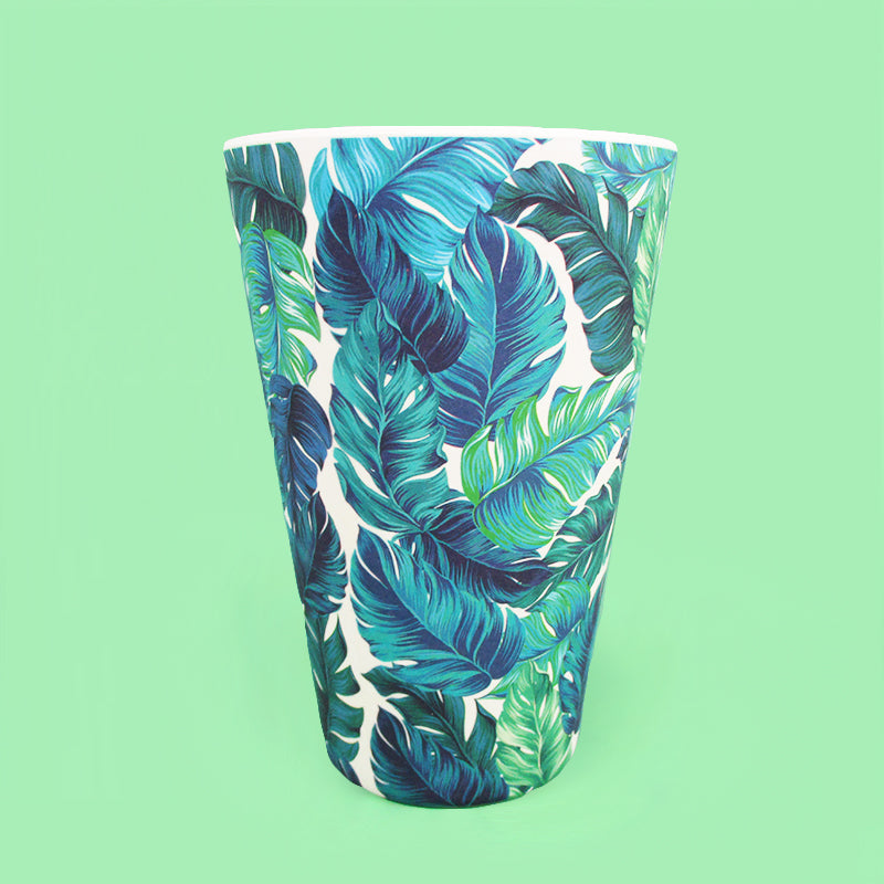 Eco-friendly Reusable Plant Fiber Travel Mug With Tropical Palm Leaves Design