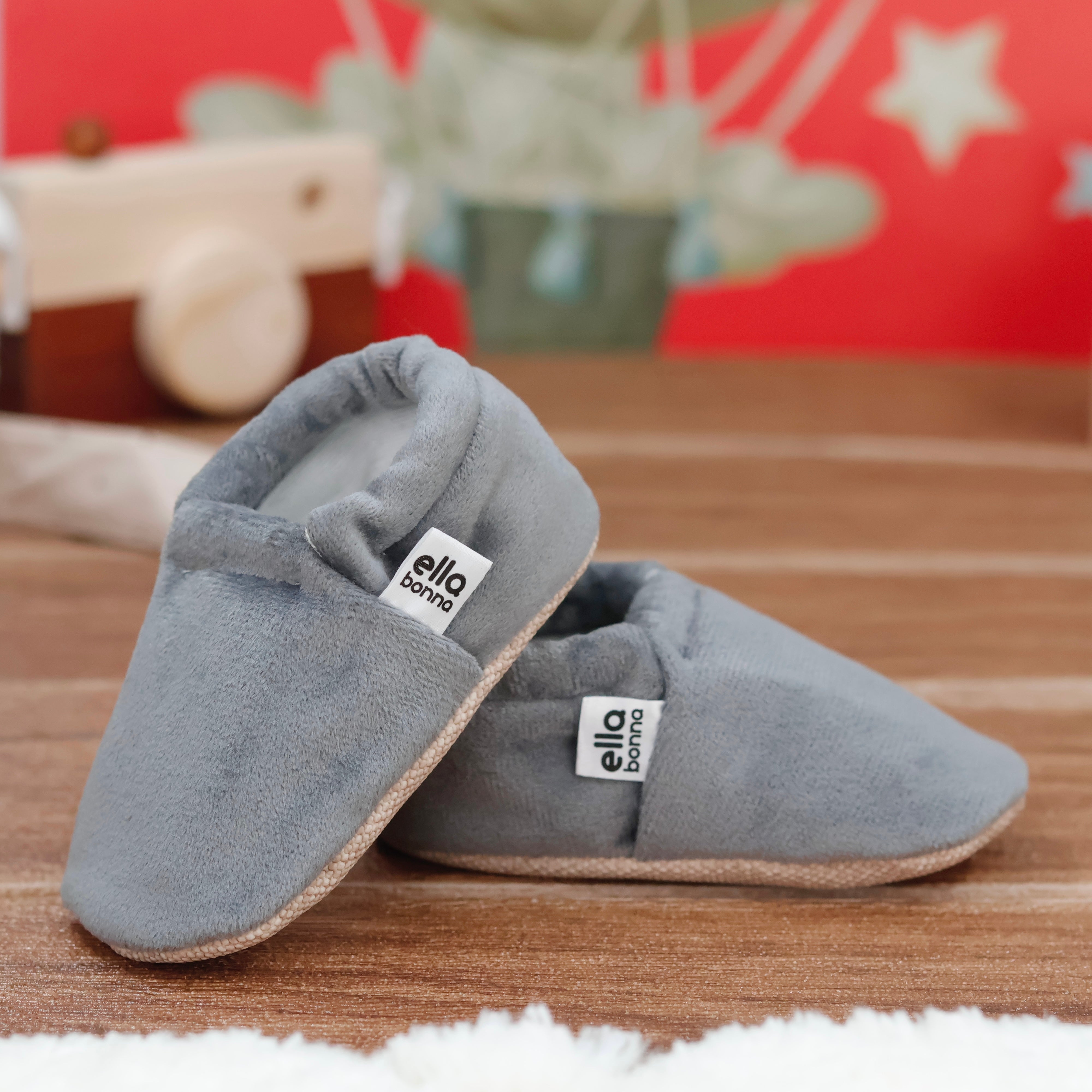 Organic Cotton Velvet Home Nursery Moccasin Shoes, Gray