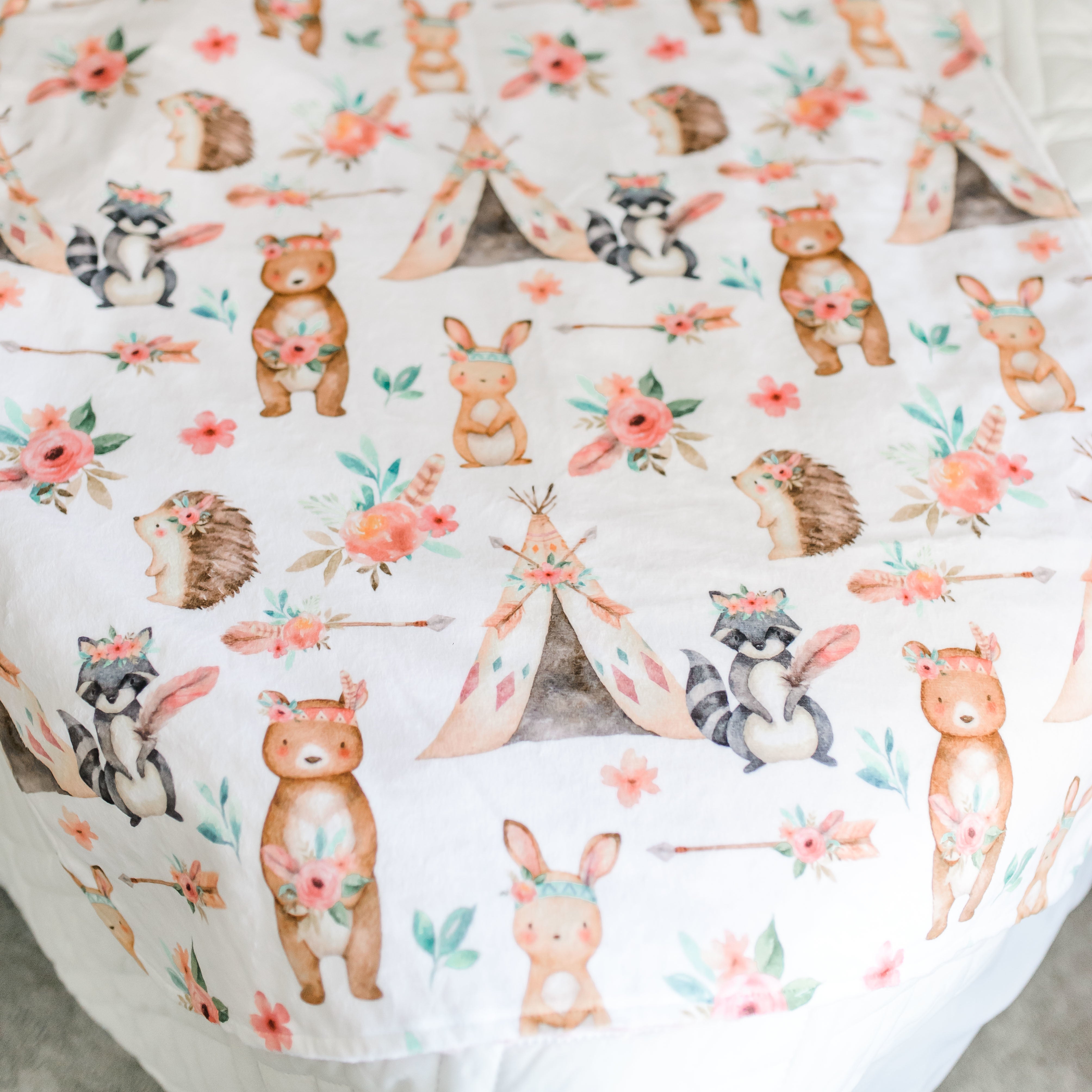 Woodland Tribe Pink Minky Baby Blanket