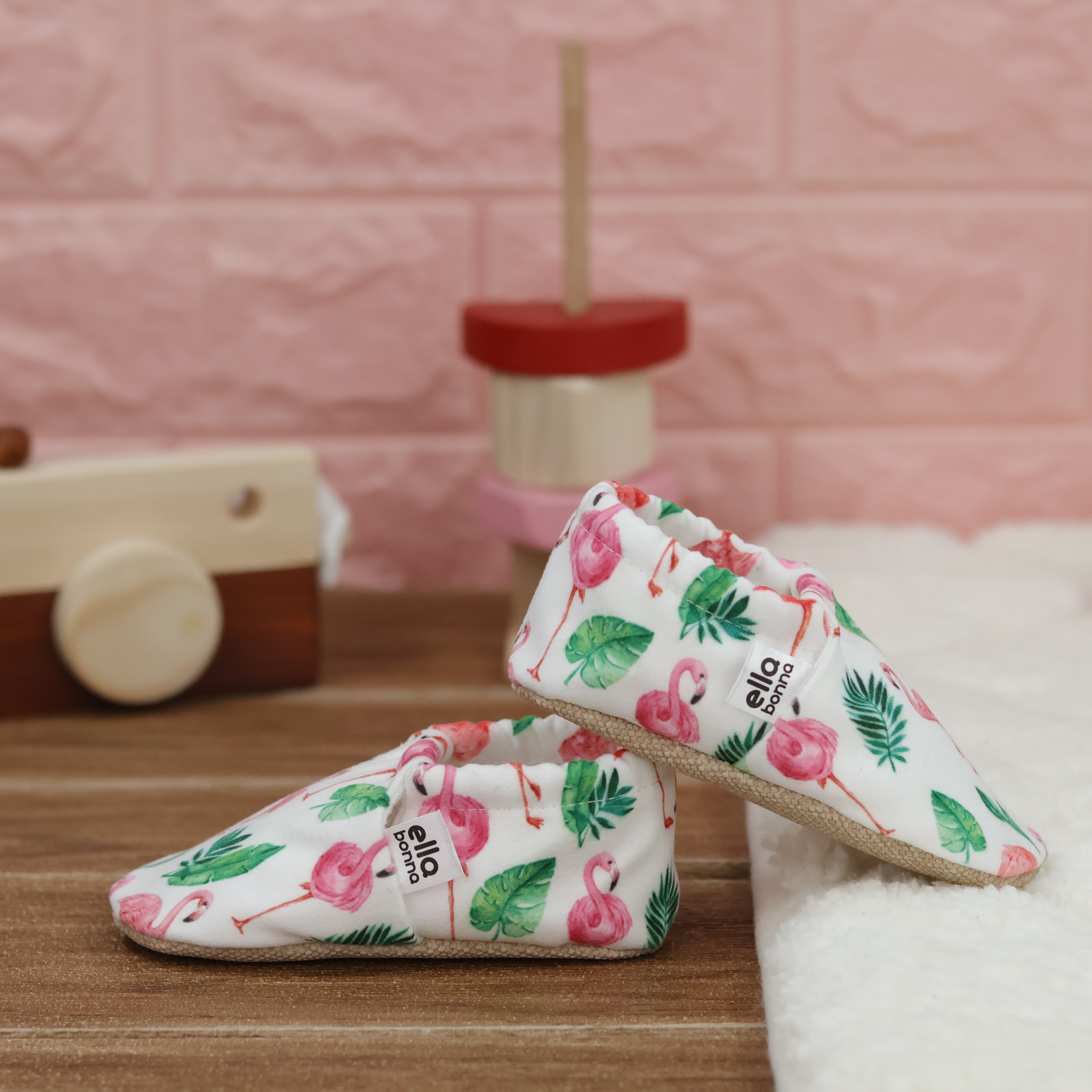 Ella Bonna Non-slip Sole Flamingo Patterned Baby Booties, Home Boot Slippers Nursery Shoes