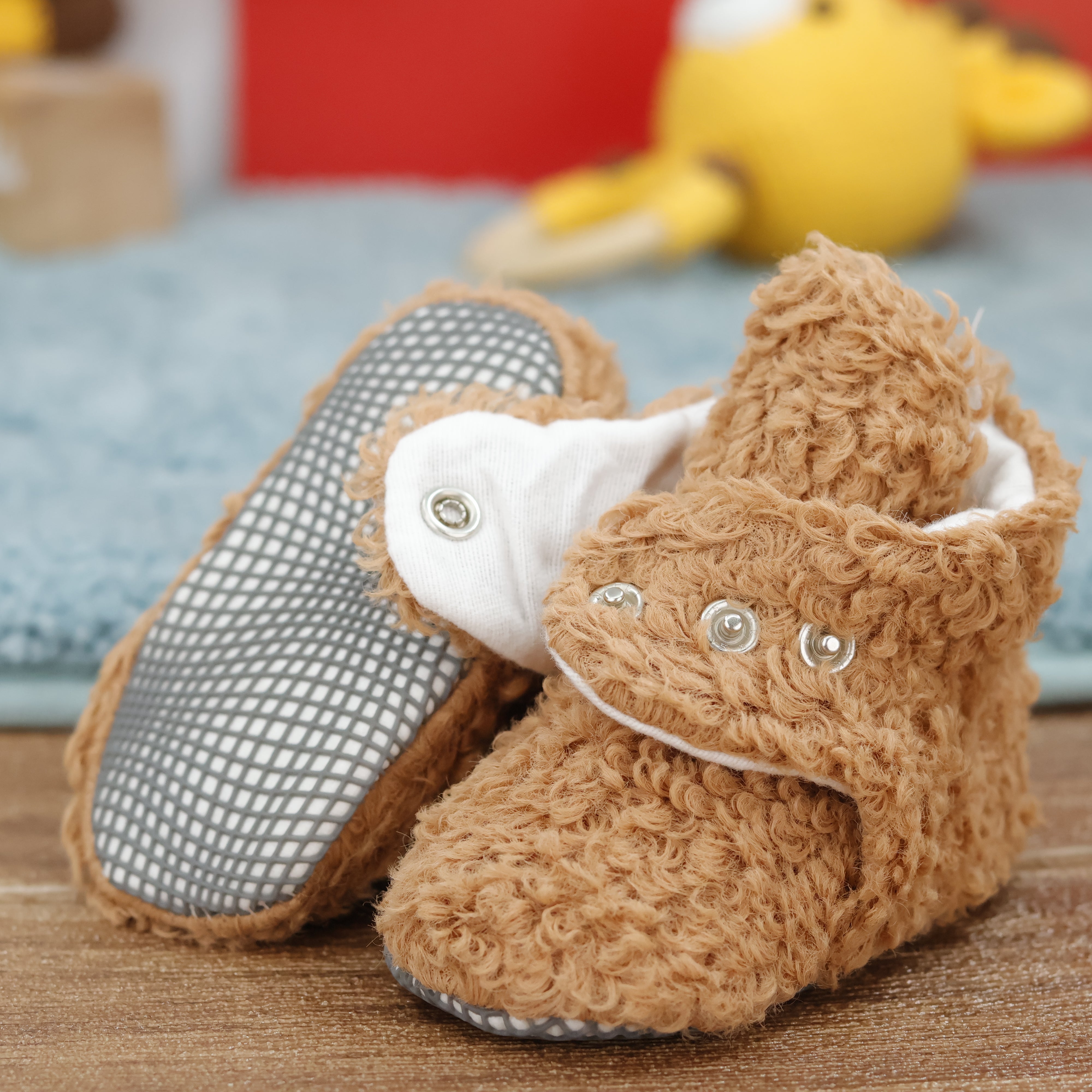 Non-slip Sole, Organic Cotton Inner Lining,newborn Shoes ,tedy Booties, Light Brown Baby Booties