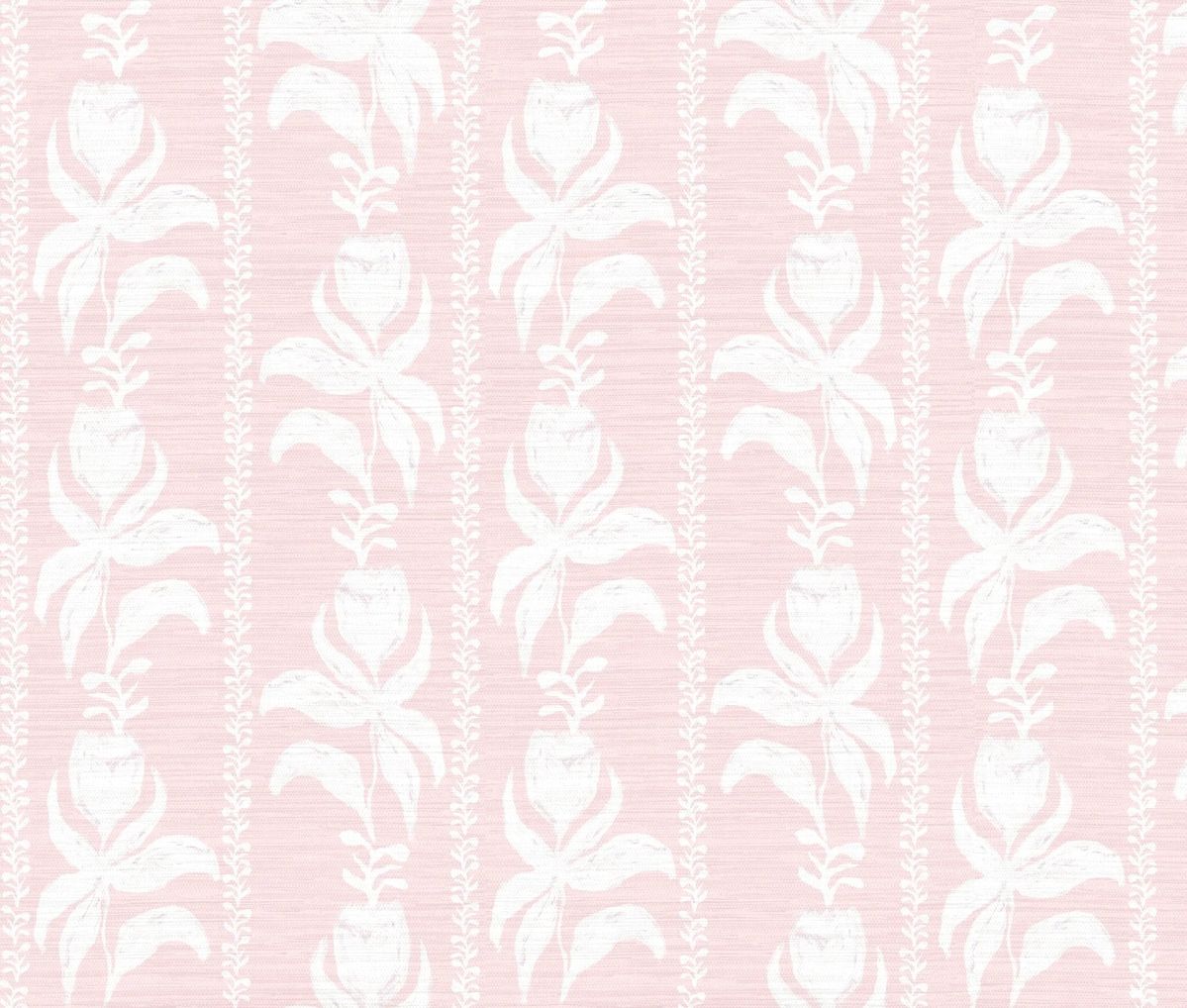 Blocked Tulips In Rose Grasscloth Wallpaper