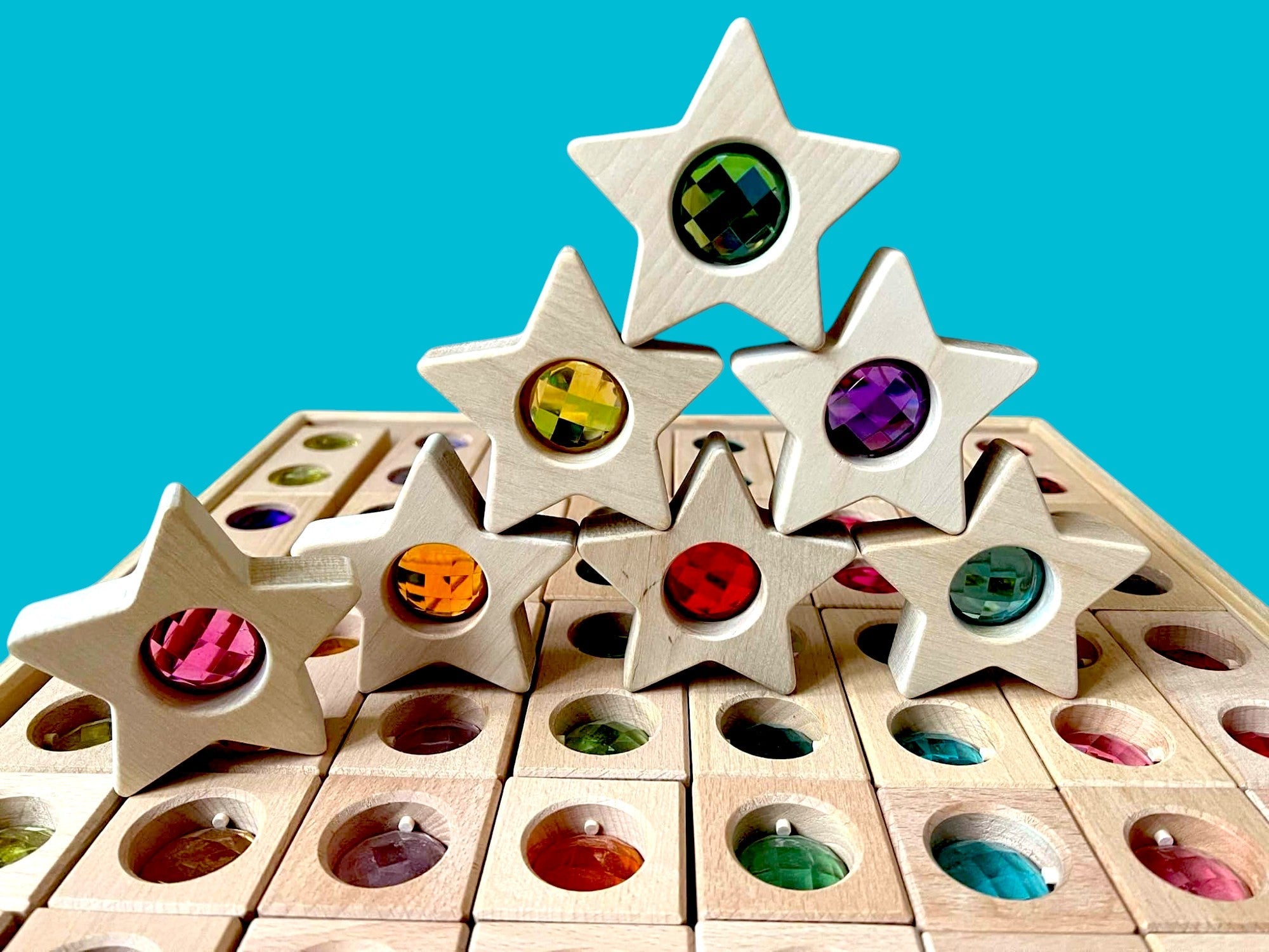 7 Pcs Wooden Gemmed Stars Blocks Set