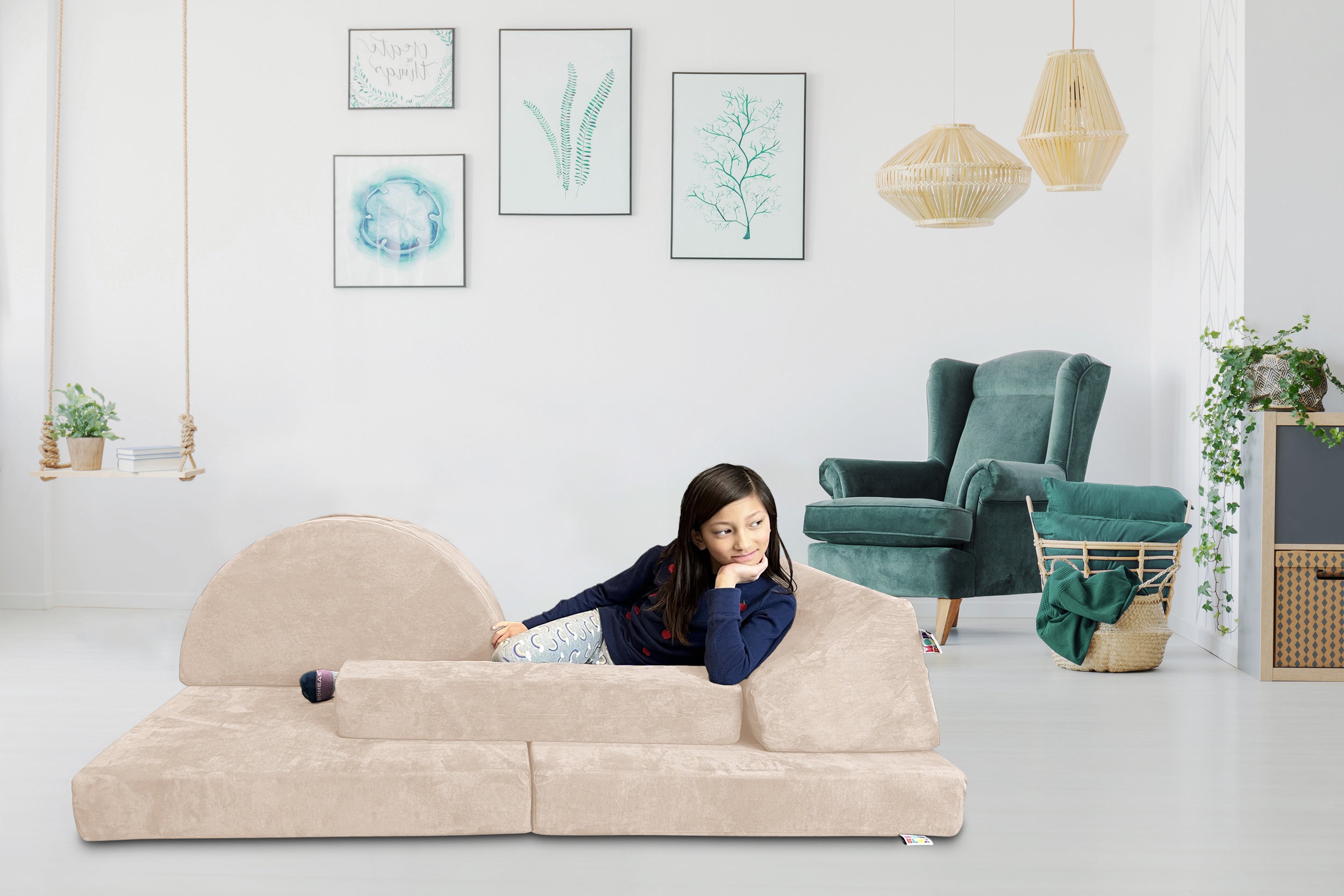 5 Piece Soft Furniture Playset Modular Microsuede Foam Play Couch For Creative Kids