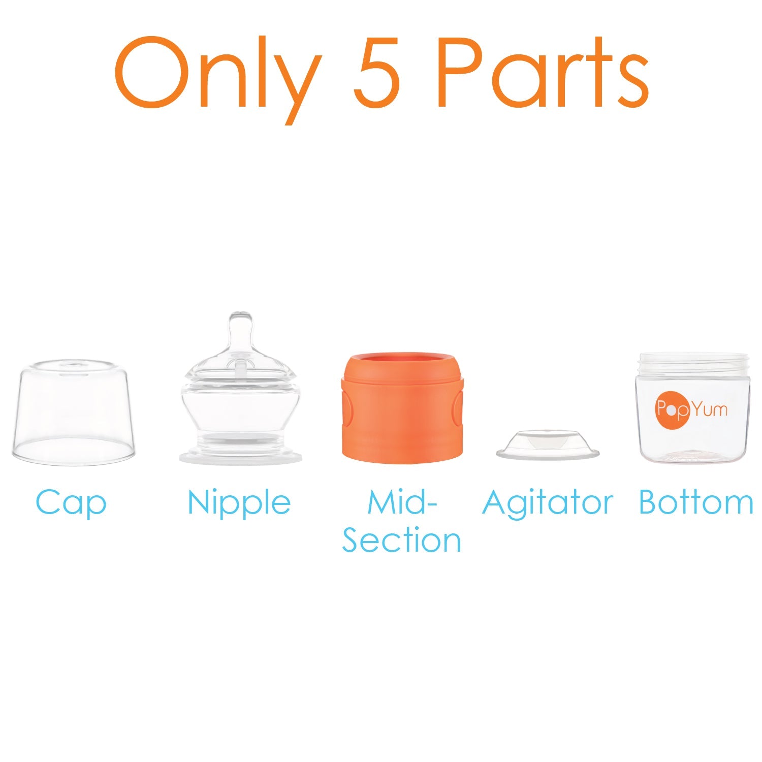Popyum Orange 7 Piece Bundle: 9oz Bottle 3-pack + 2 Nipple 2-packs