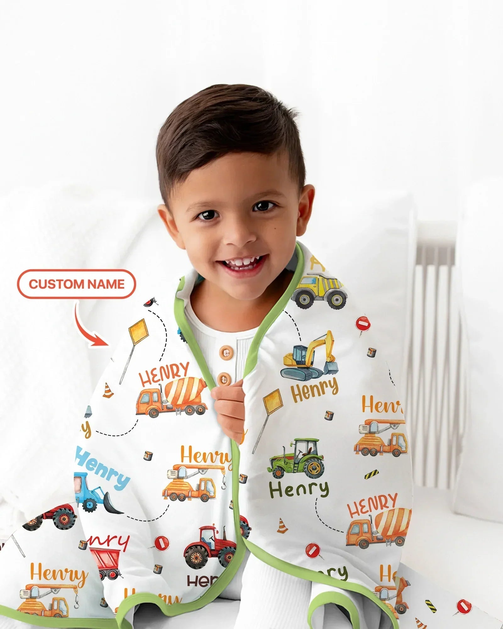 Construction Vehicles Custom Name Bamboo Blanket