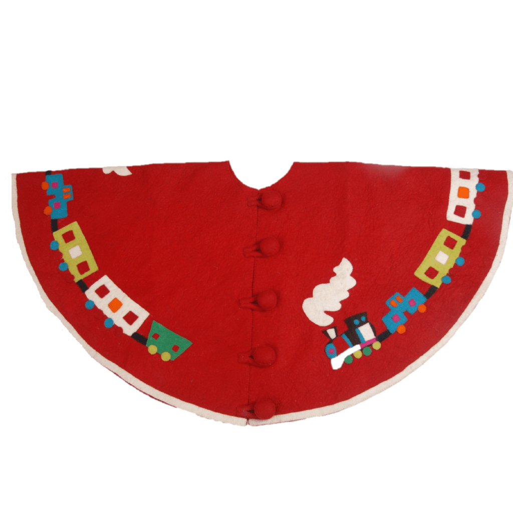 Handmade Toy Train Red Christmas Tree Skirt Felt 26"/60"