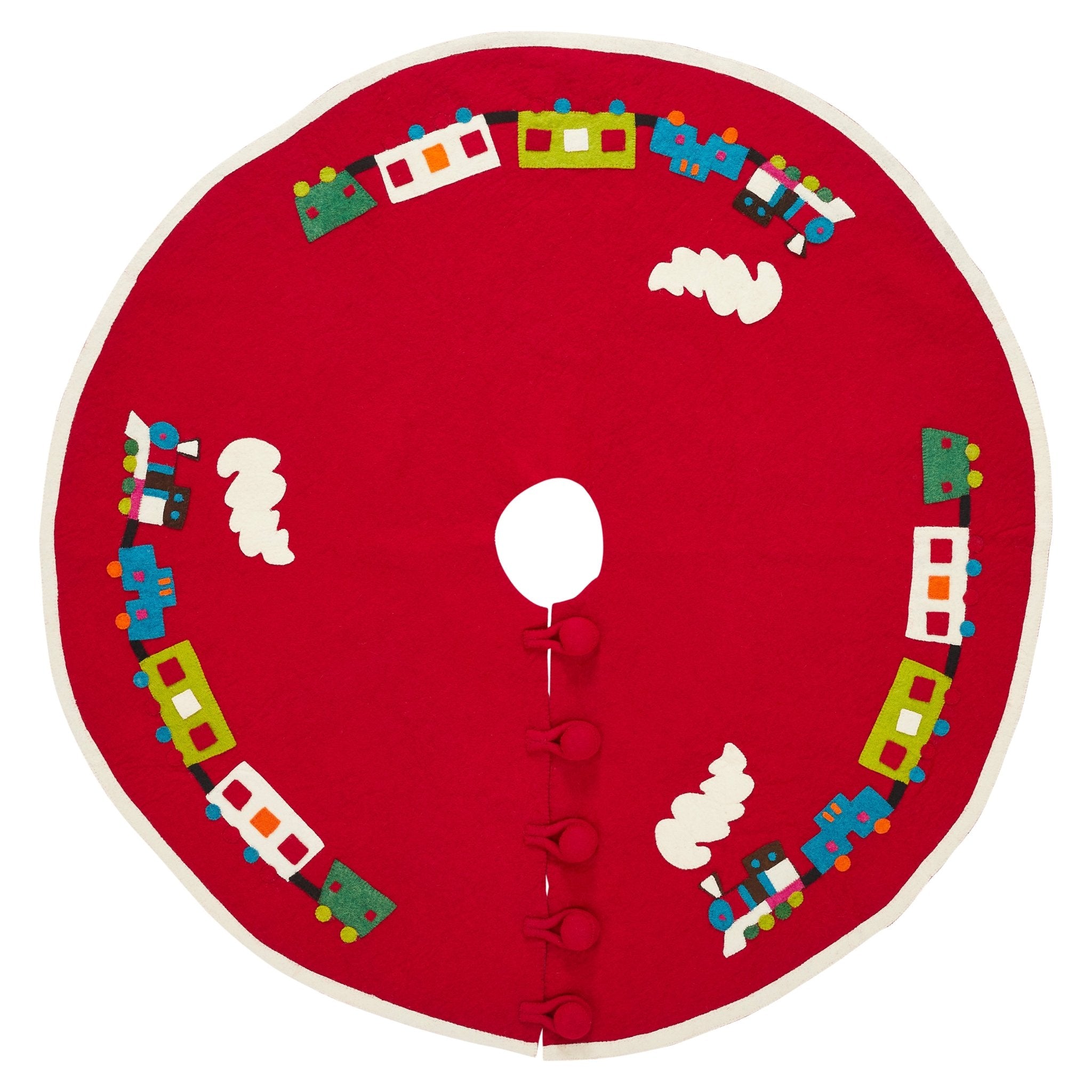 Handmade Toy Train Red Christmas Tree Skirt Felt 26"/60"