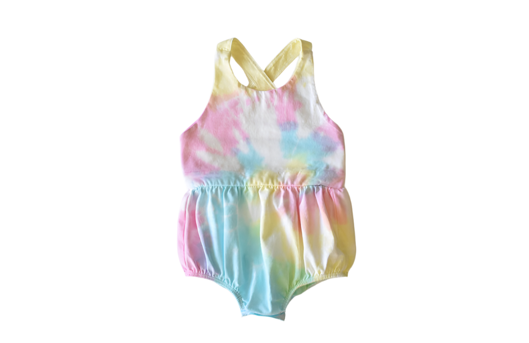 Cross Back Bubble Romper In Pastel Tie Dye