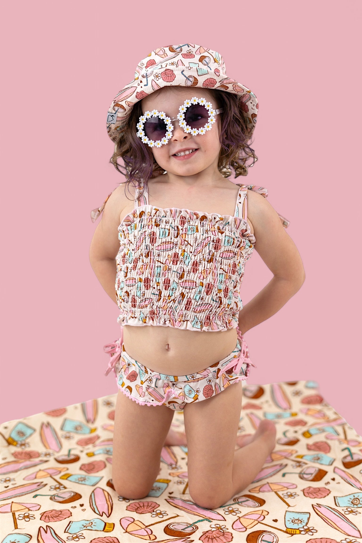 Fun In The Sun Dream Smocked Tankini Two Piece Swim Suit