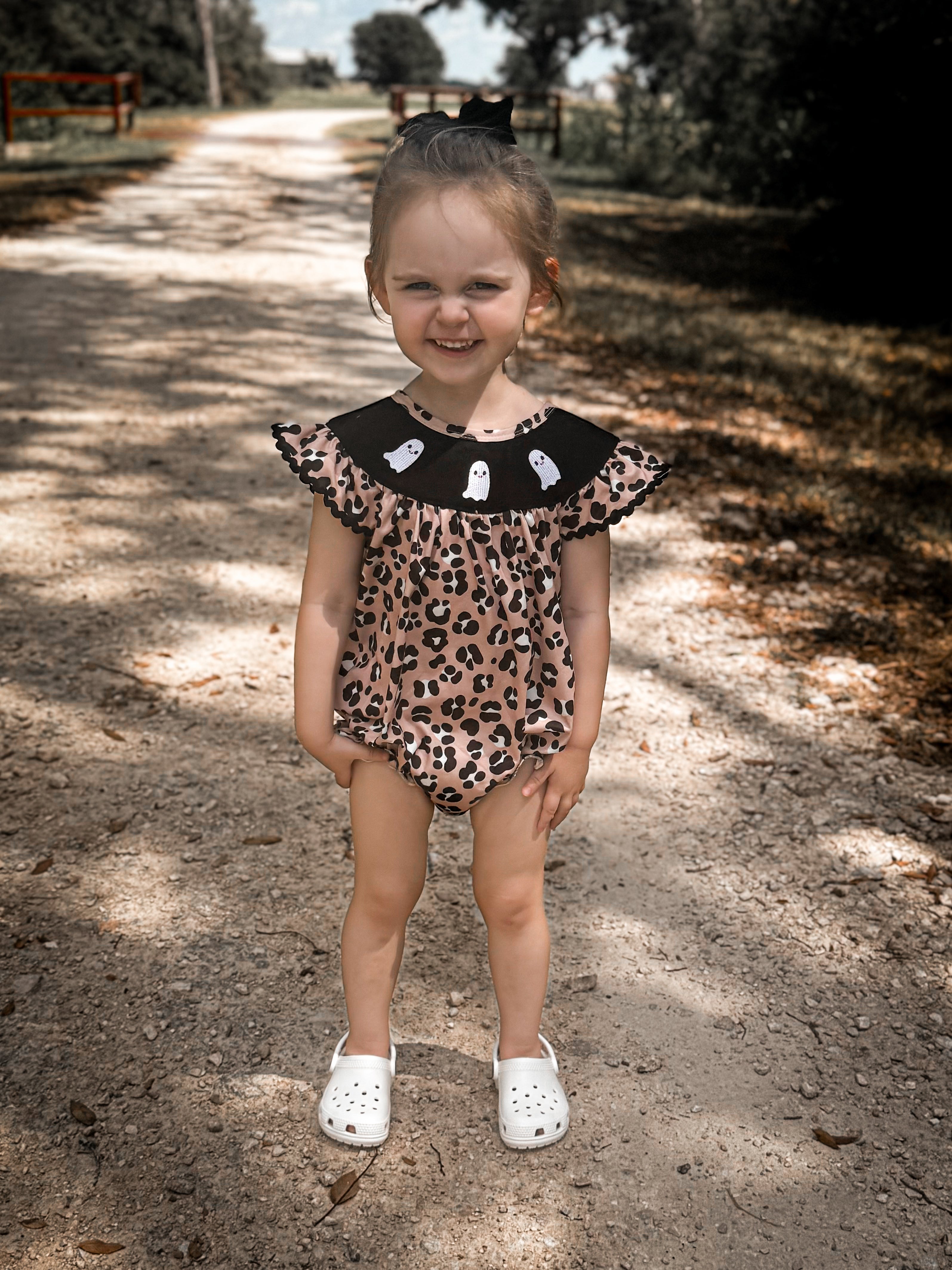 Leopard Ghost Embroidery Romper