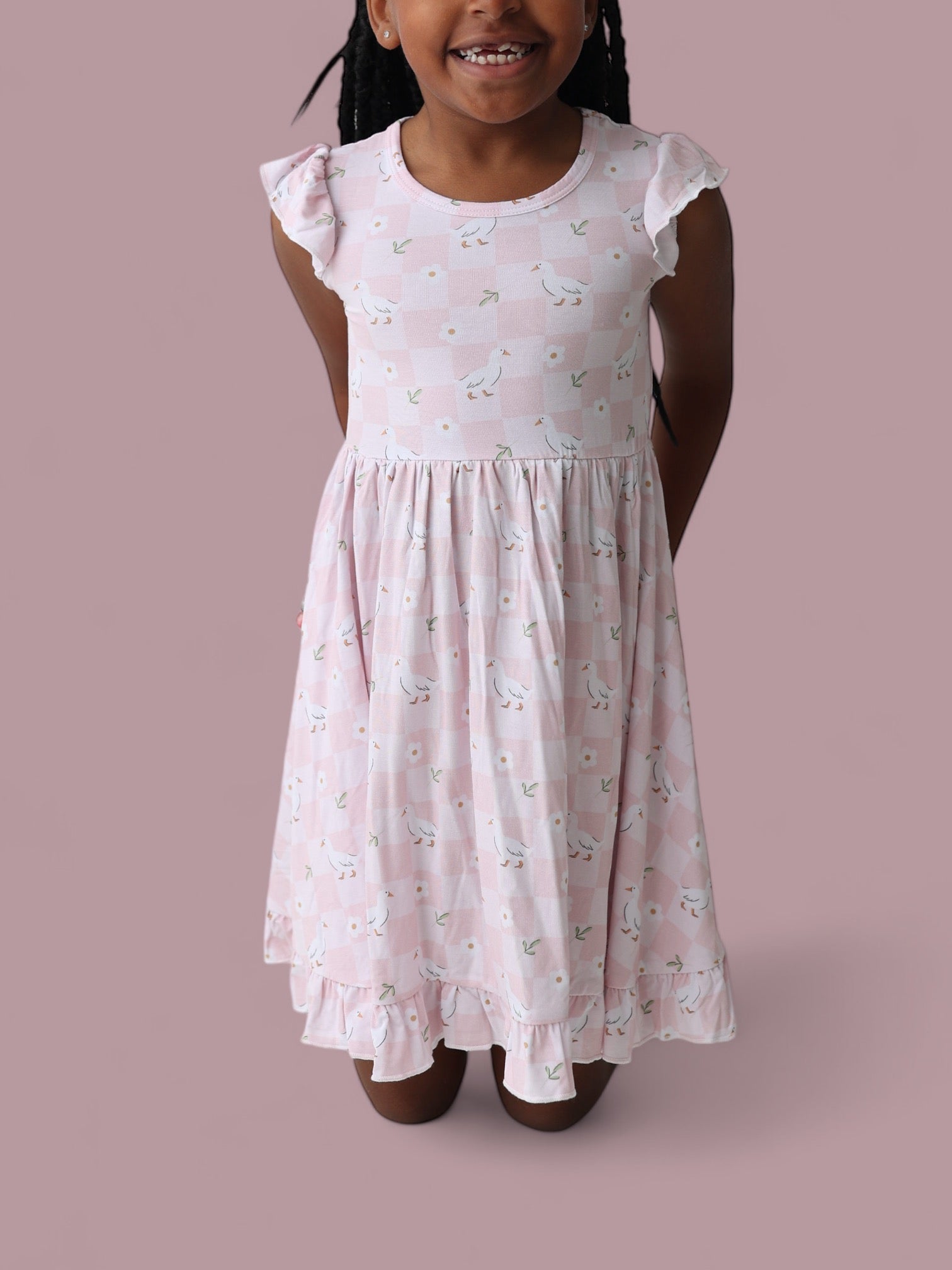 Exclusive Ducks And Daisies Dream Cap Sleeve Ruffle Dress