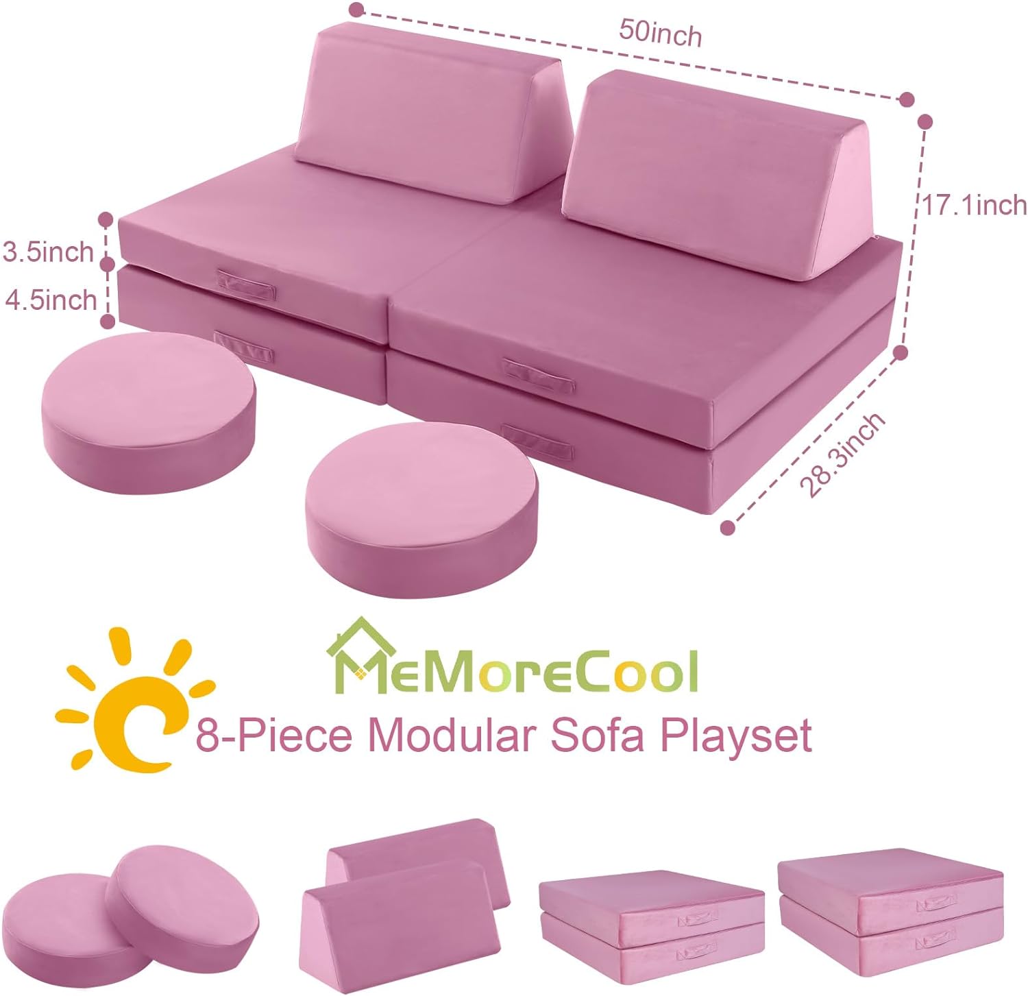 8-piece Kids Play Couch Solid Color