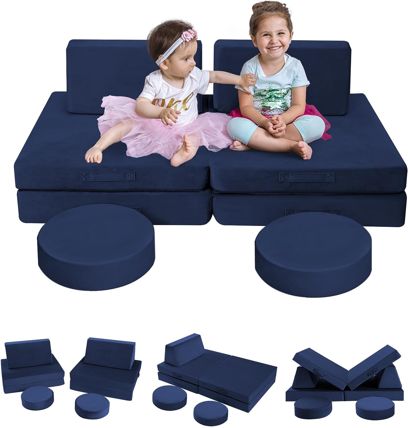 8-piece Kids Play Couch Solid Color