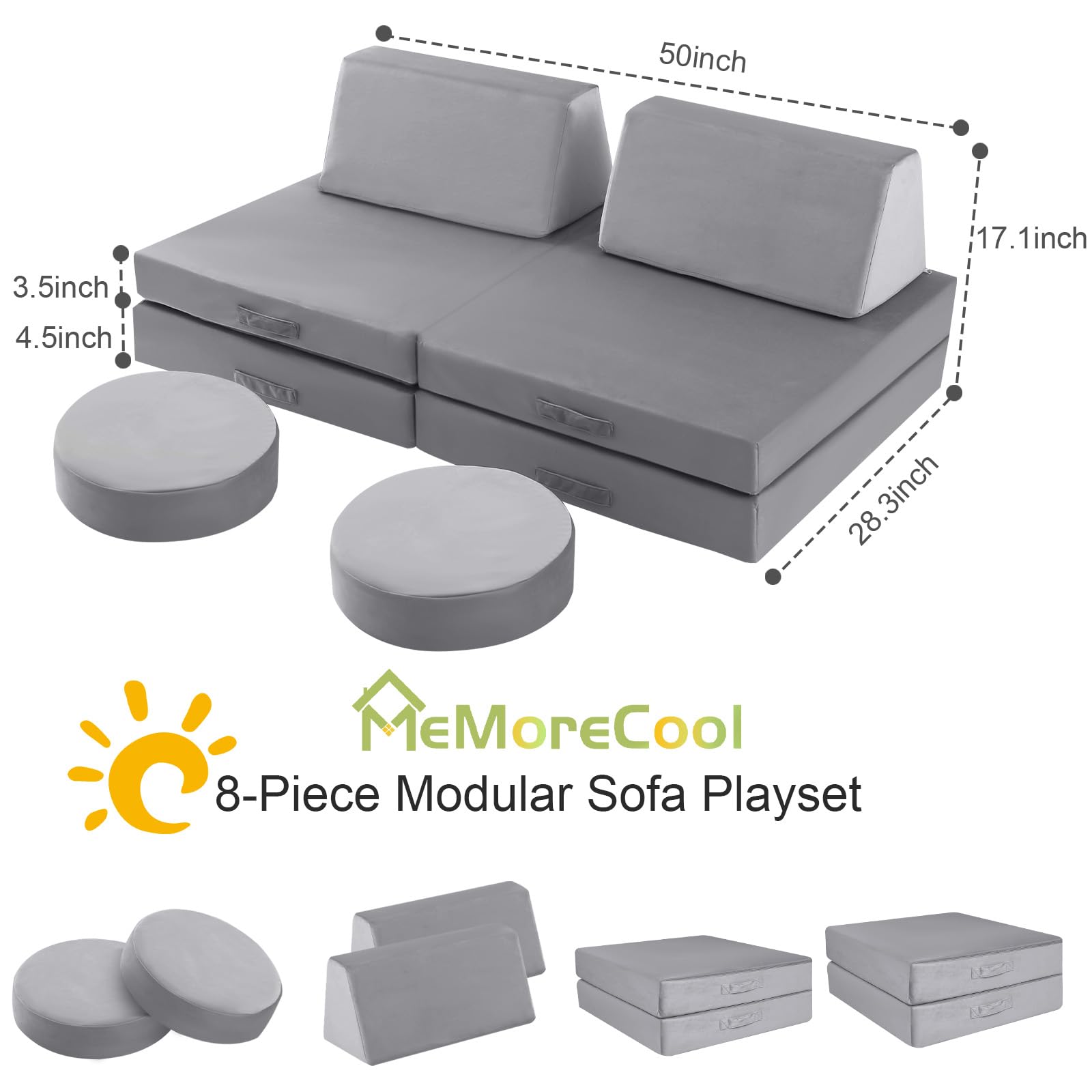 8-piece Kids Play Couch Solid Color